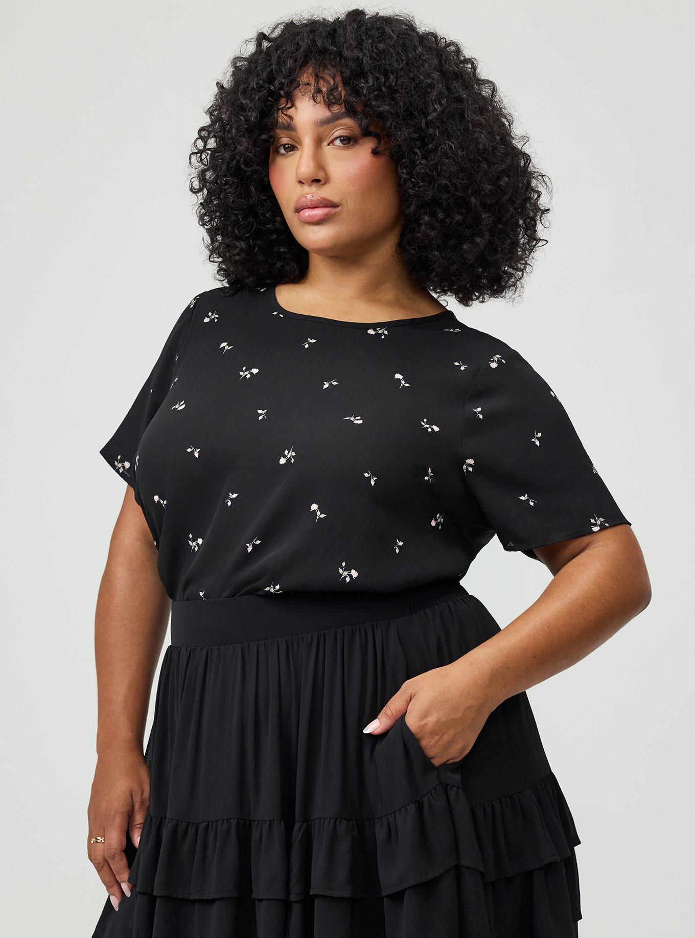 Abbey Georgette Top, ROSEY STEM DITSY FLORAL BLACK, alternate