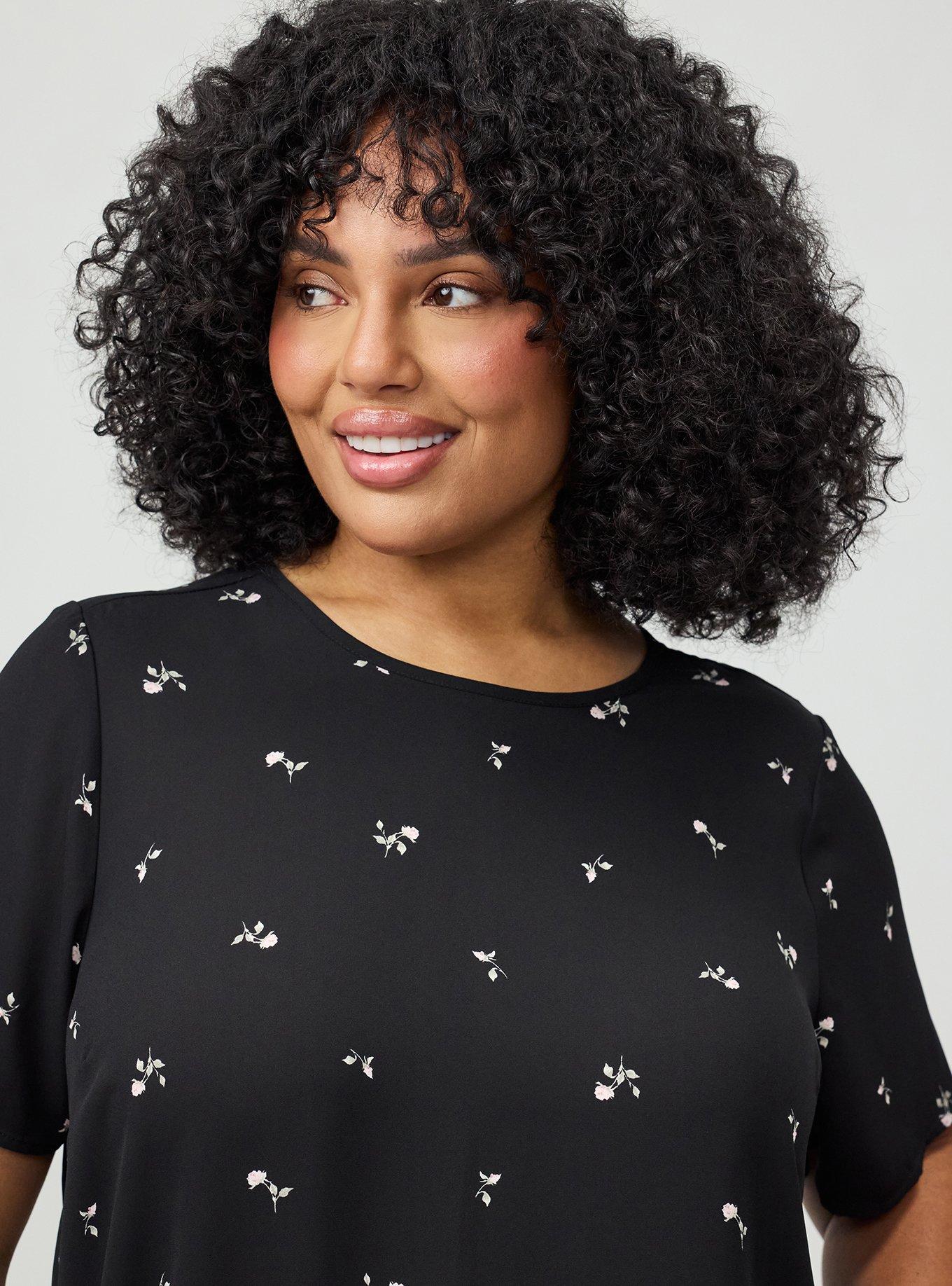 Abbey Georgette Top, ROSEY STEM DITSY FLORAL BLACK, alternate