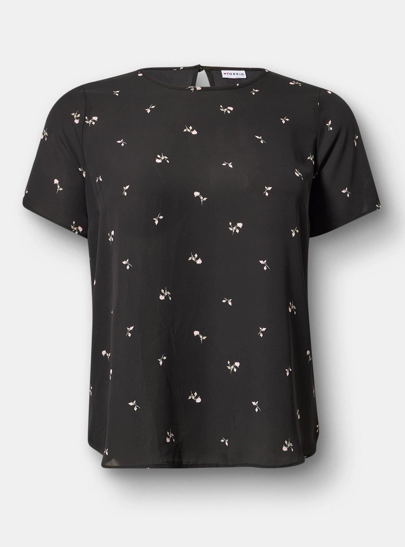 Abbey Georgette Top, ROSEY STEM DITSY FLORAL BLACK, flat