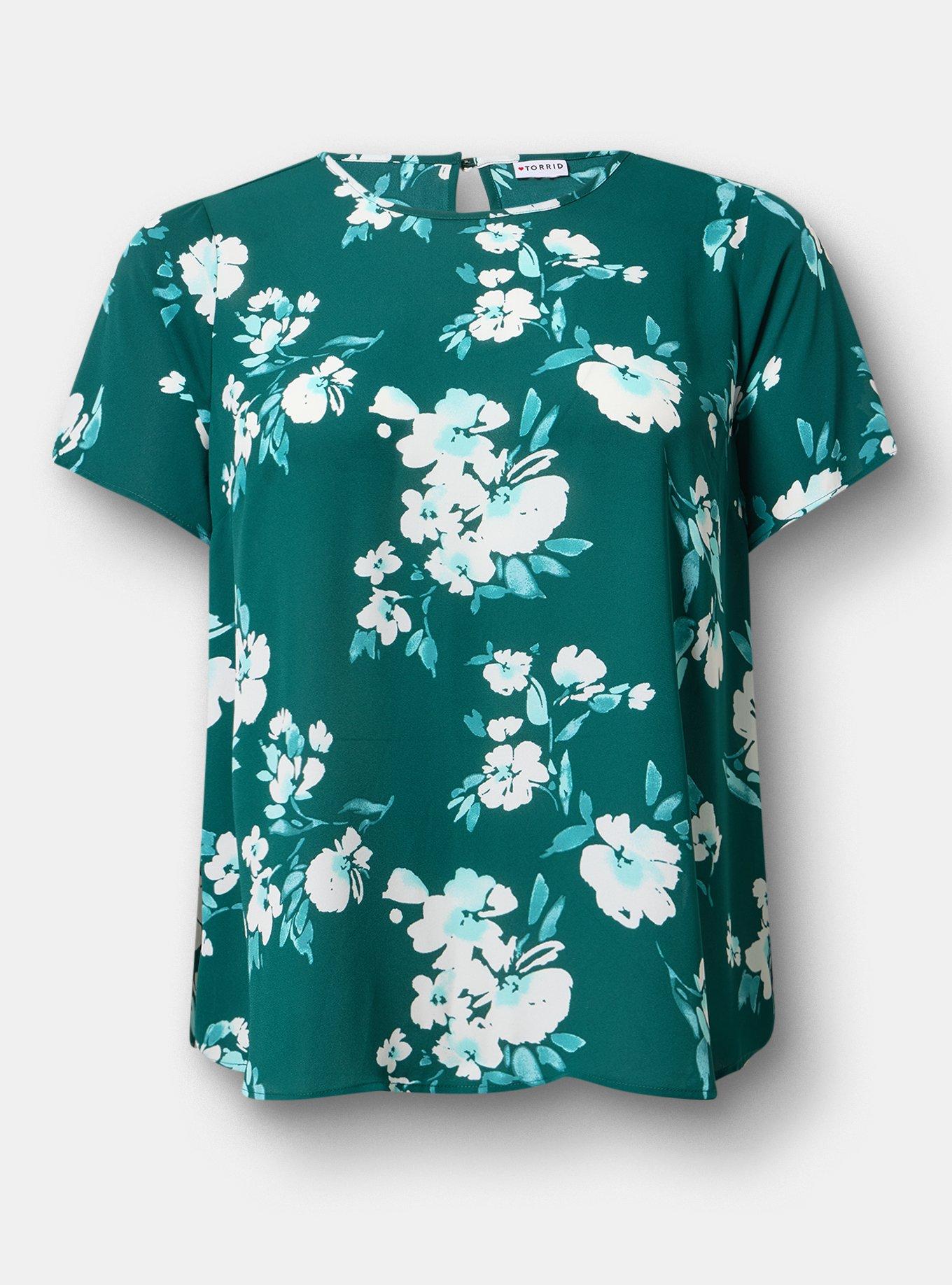 Abbey Georgette Top, BECKS FLORAL GREEN, flat