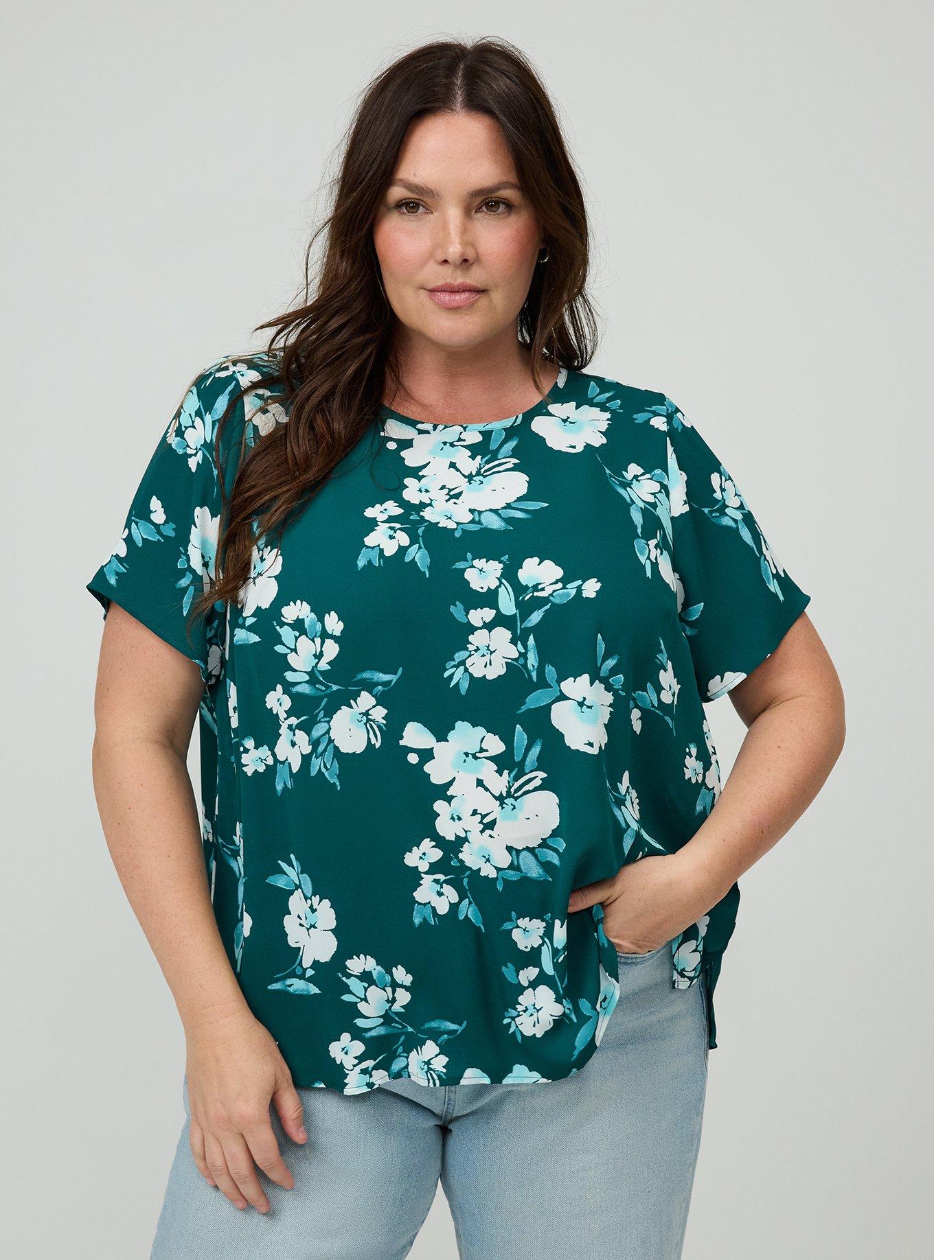 Abbey Georgette Top, BECKS FLORAL GREEN, hi-res