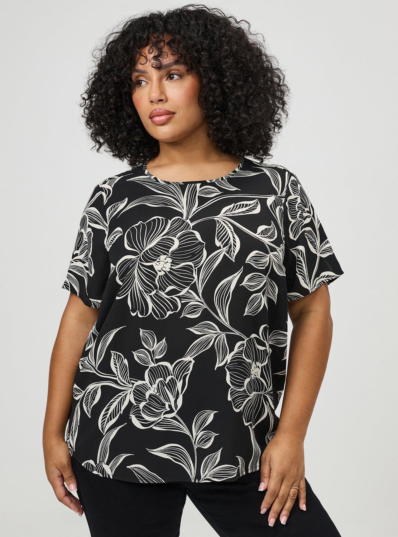 Abbey Georgette Top, NOVA FLORAL BLACK, hi-res