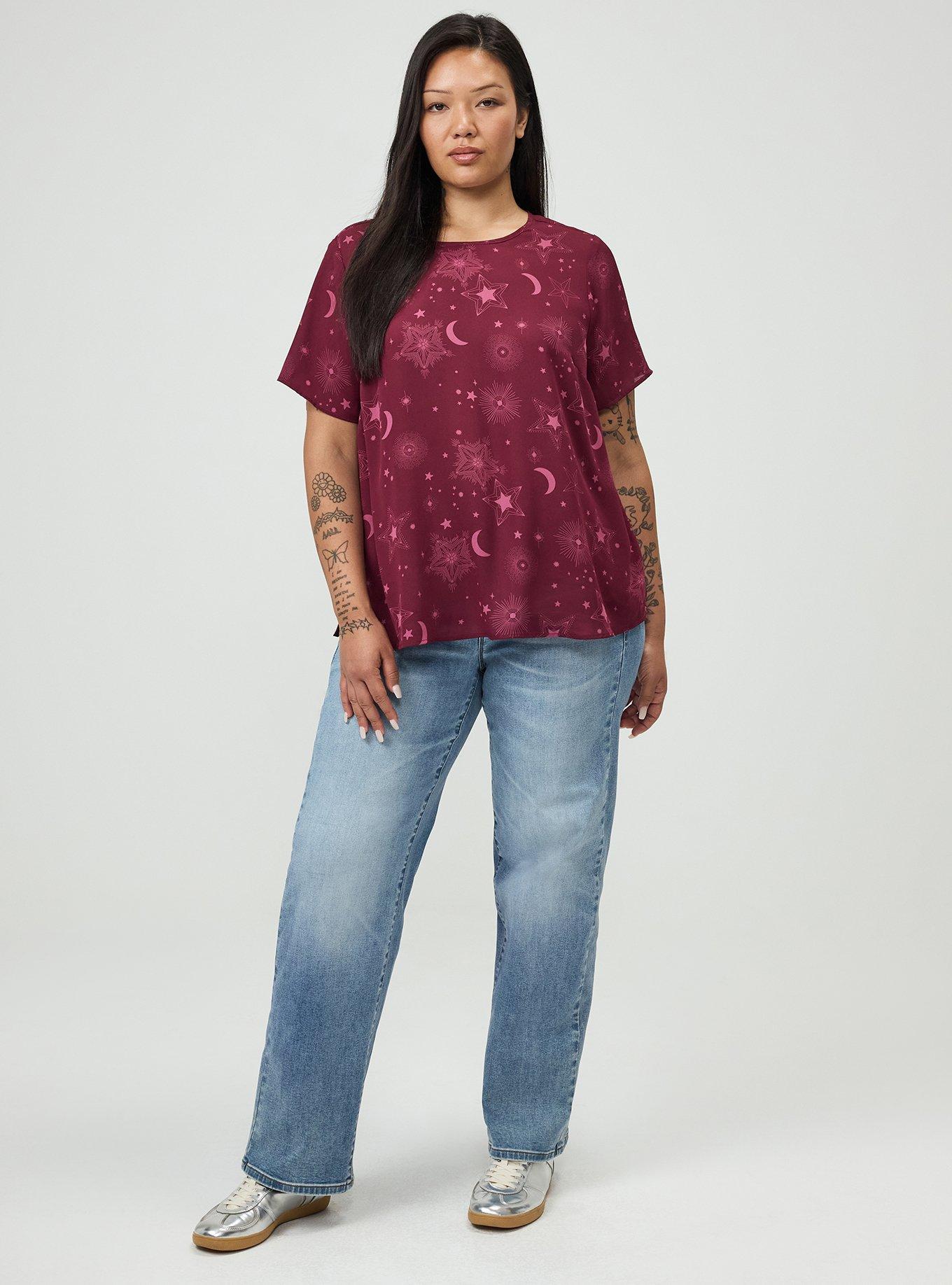 Plus Size Abbey Georgette Top, BURST STARS BURGUNDY, alternate