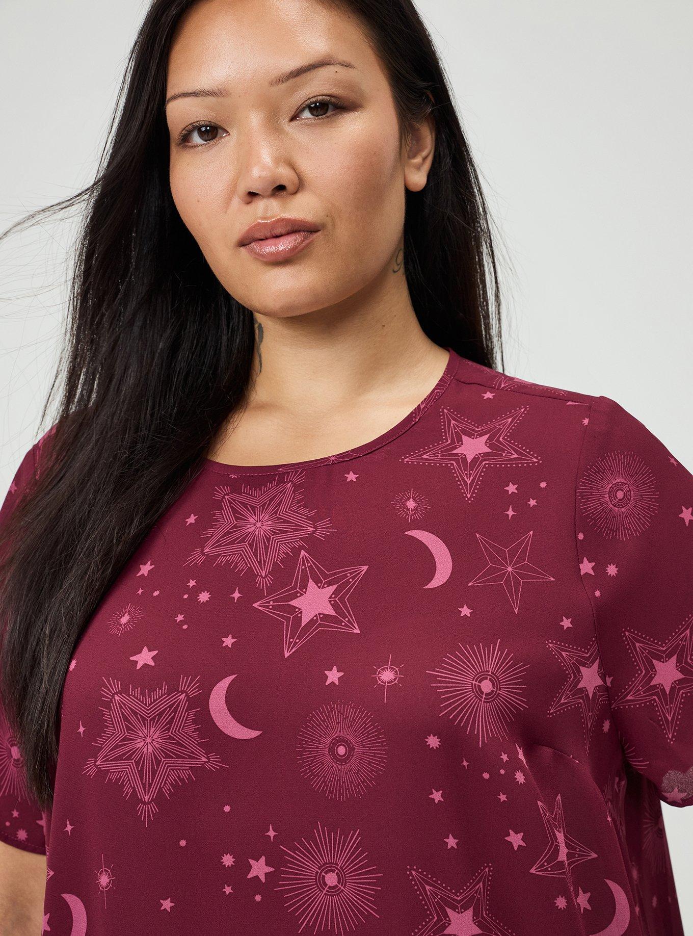 Plus Size Abbey Georgette Top, BURST STARS BURGUNDY, alternate