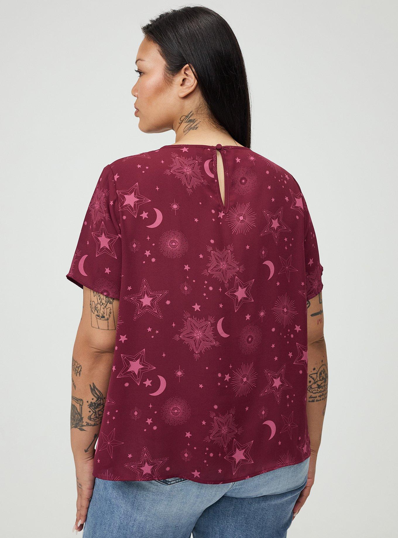 Plus Size Abbey Georgette Top, BURST STARS BURGUNDY, alternate