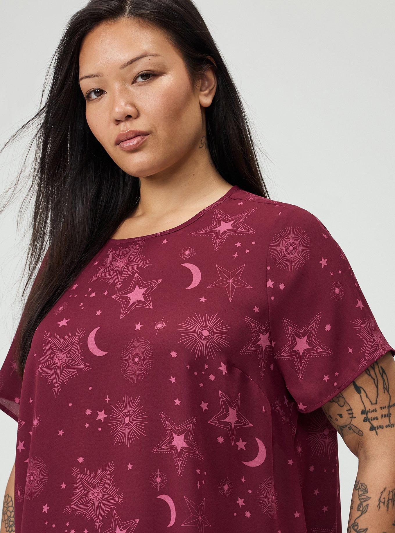 Plus Size Abbey Georgette Top, BURST STARS BURGUNDY, alternate