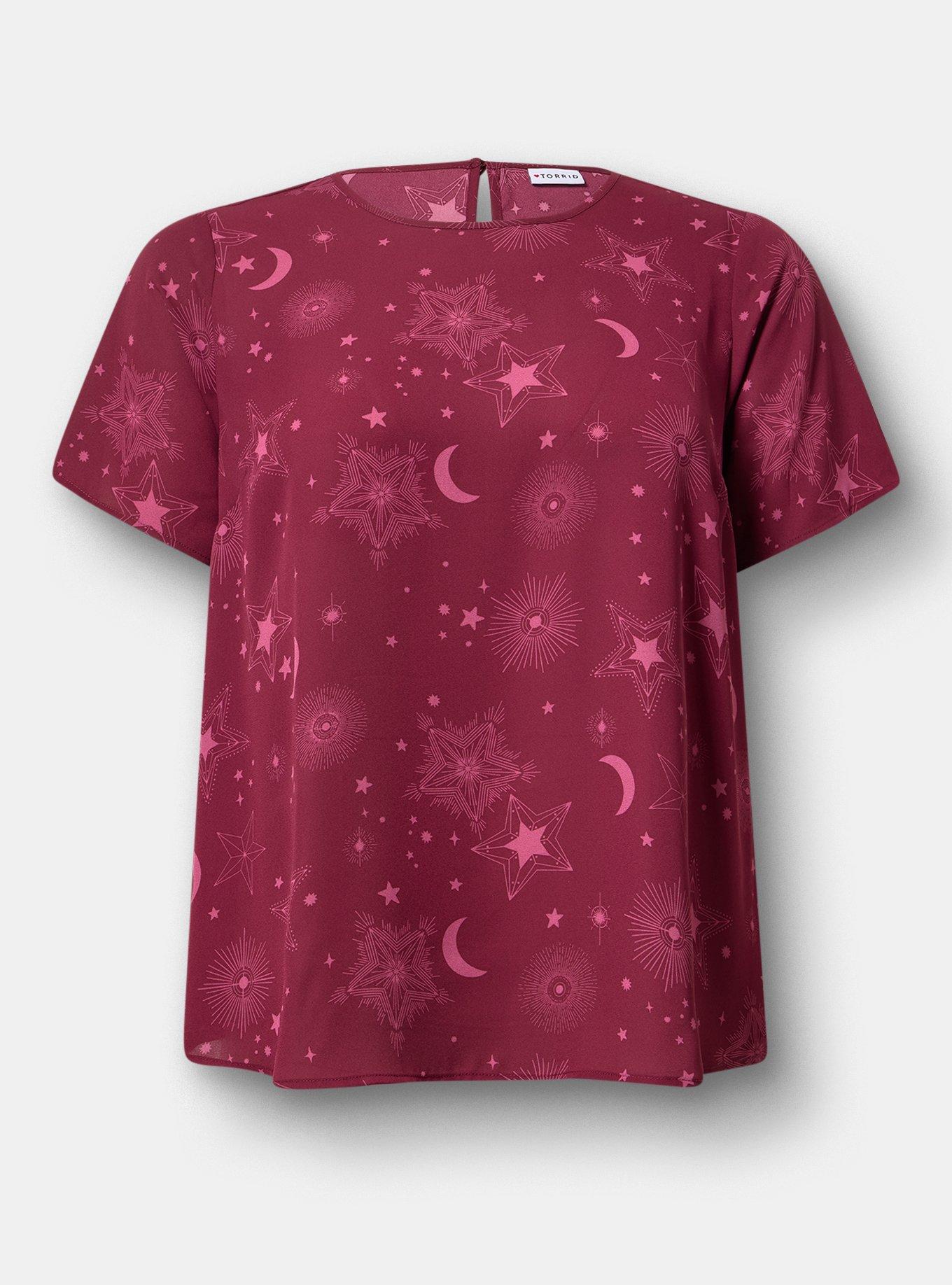 Plus Size Abbey Georgette Top, BURST STARS BURGUNDY, hi-res