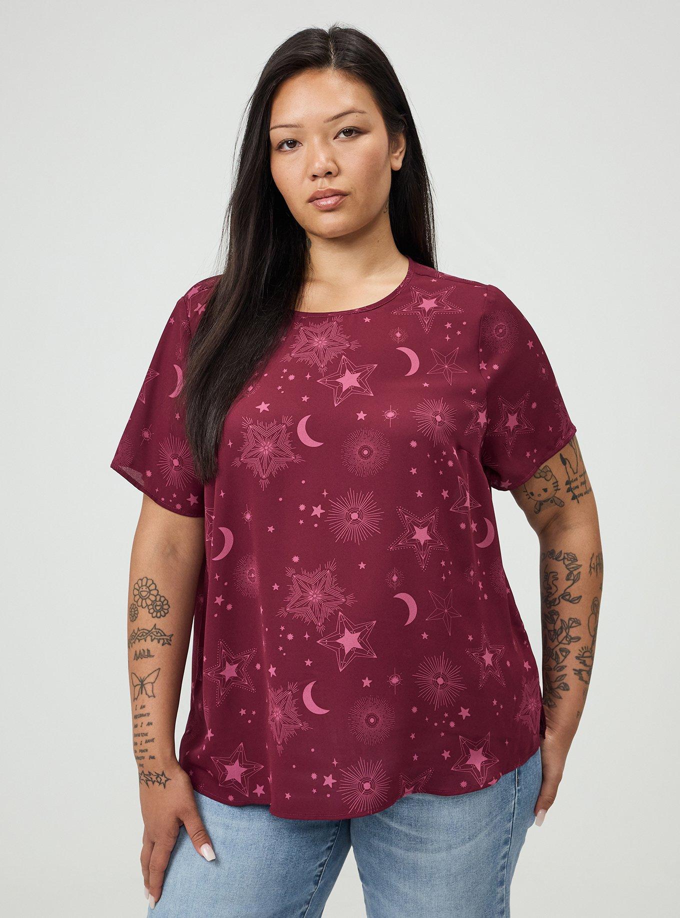 Plus Size Abbey Georgette Top, BURST STARS BURGUNDY, hi-res