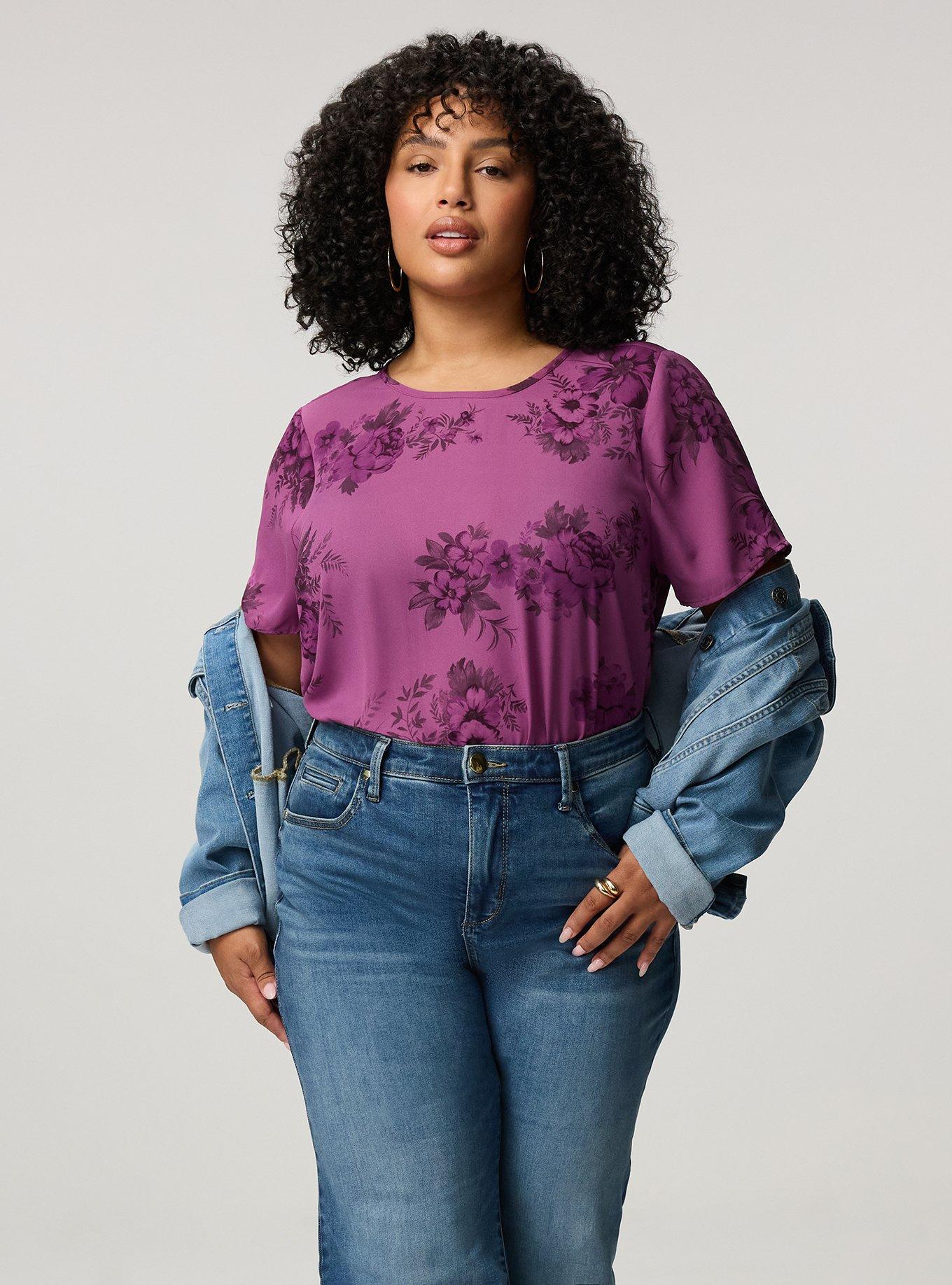 Abbey Georgette Top, JANICE FLORAL PLUM, alternate