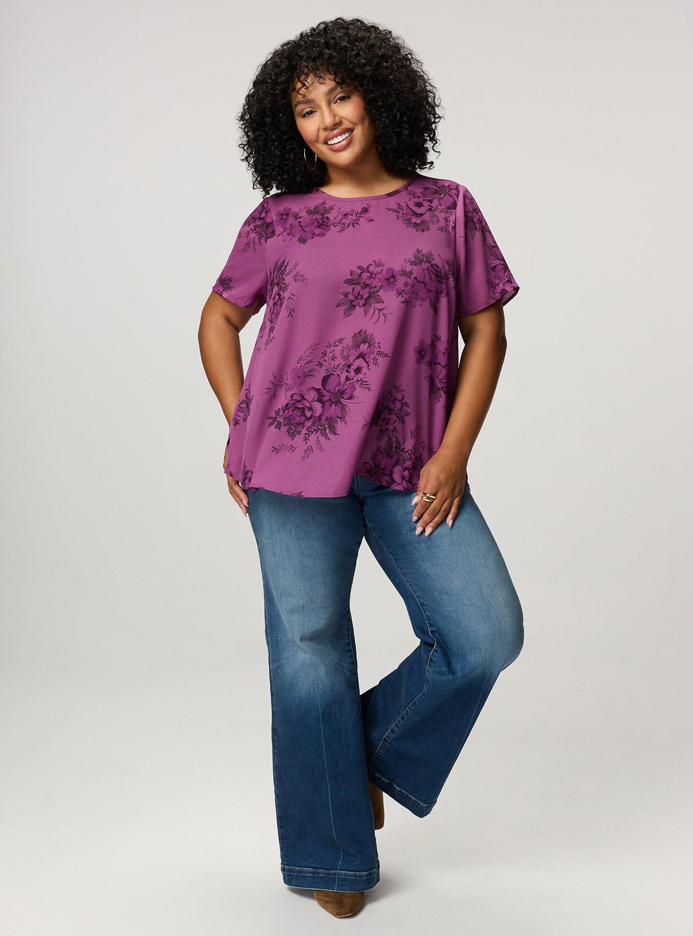 Abbey Georgette Top, JANICE FLORAL PLUM, alternate