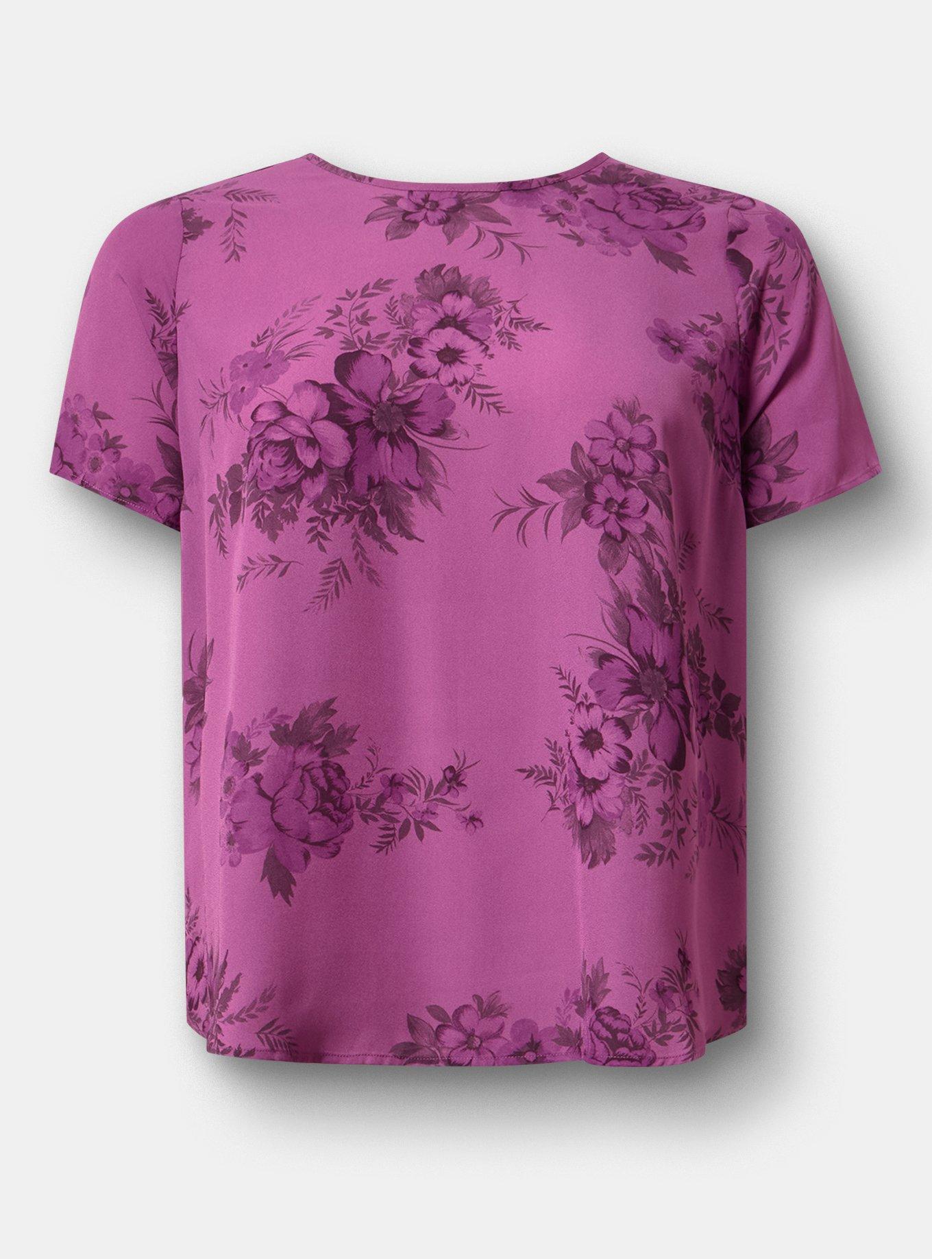 Abbey Georgette Top, JANICE FLORAL PLUM, flat