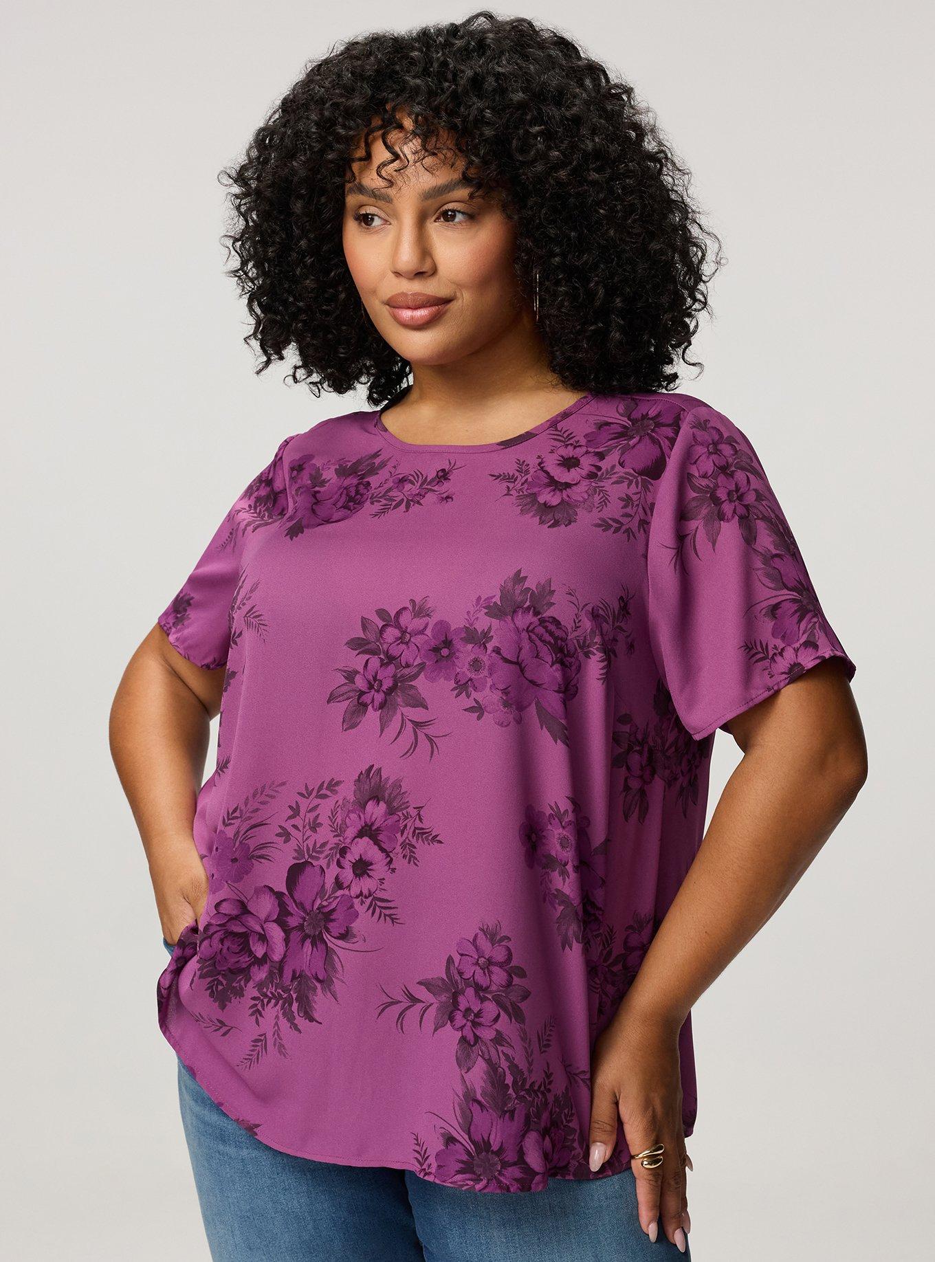 Abbey Georgette Top, JANICE FLORAL PLUM, hi-res