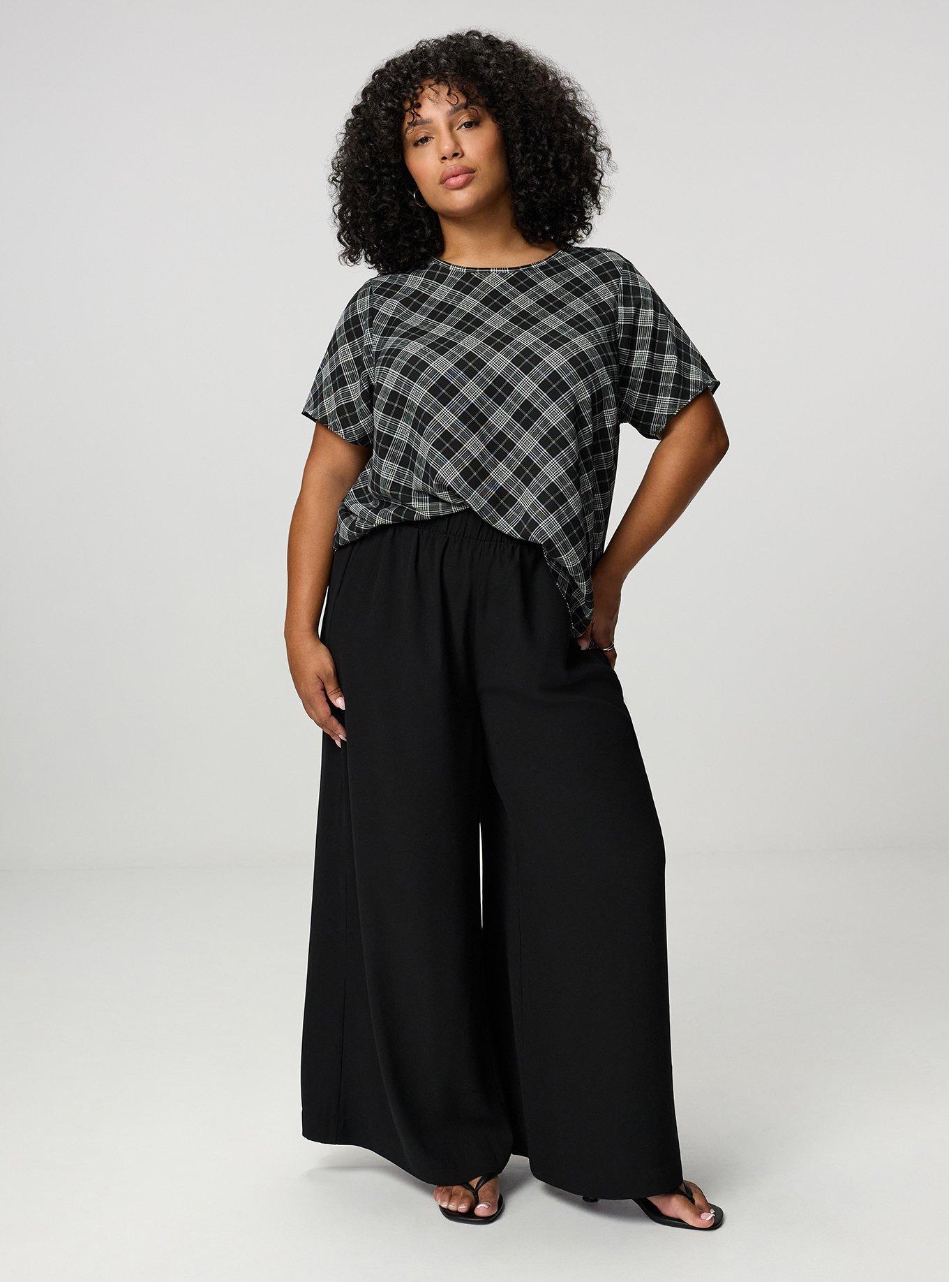 Plus Size Abbey Georgette Top, BIASED PLAID BLACK, alternate