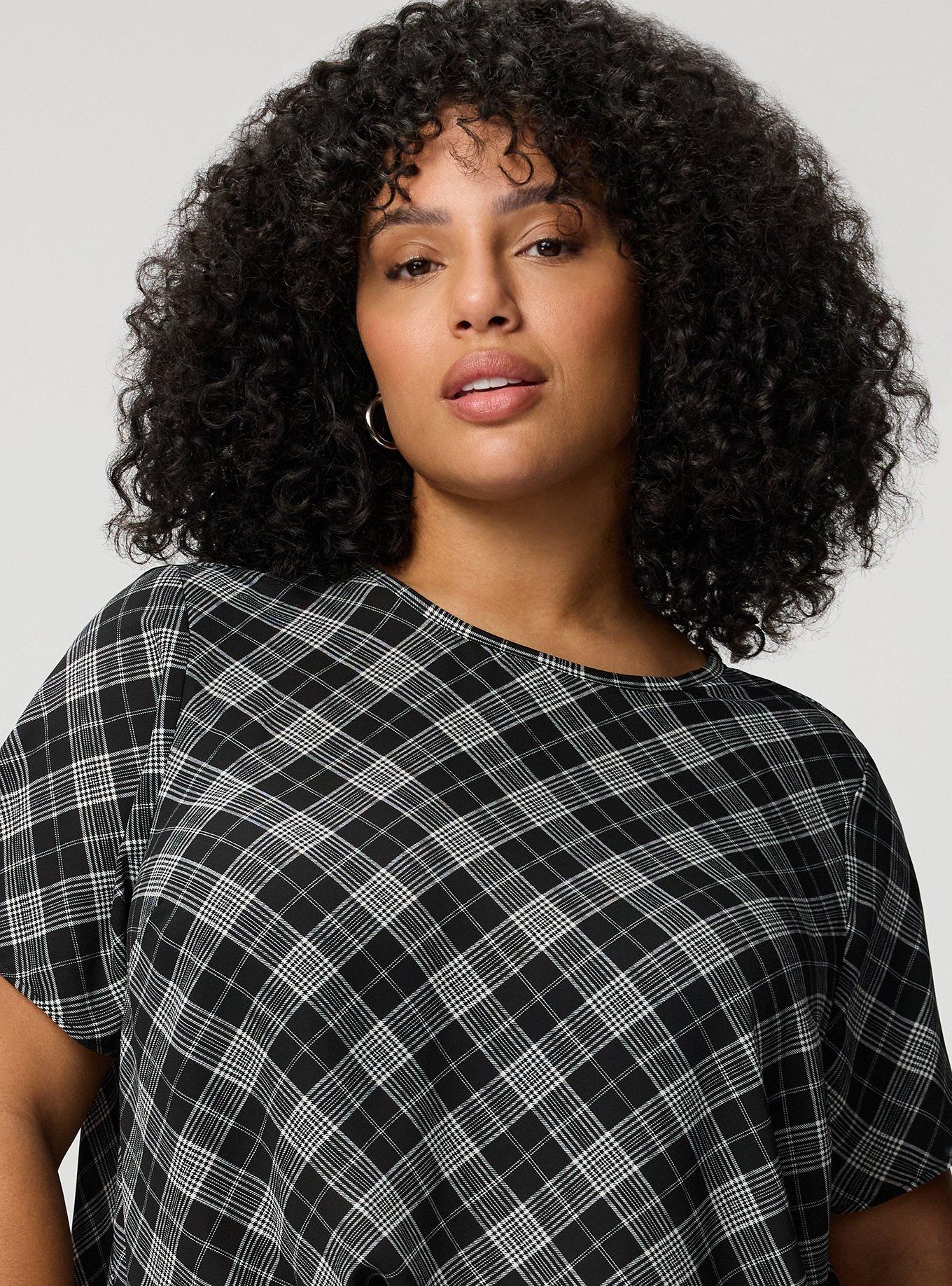 Plus Size Abbey Georgette Top, BIASED PLAID BLACK, alternate