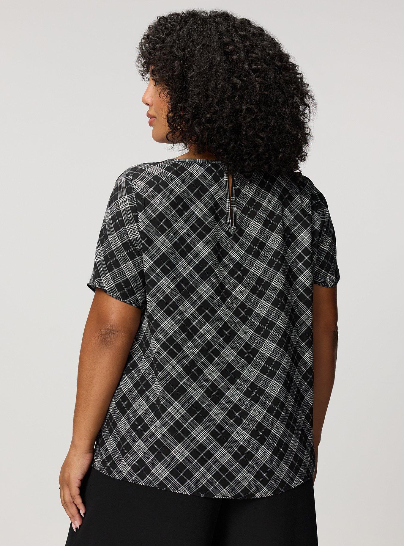 Plus Size Abbey Georgette Top, BIASED PLAID BLACK, alternate
