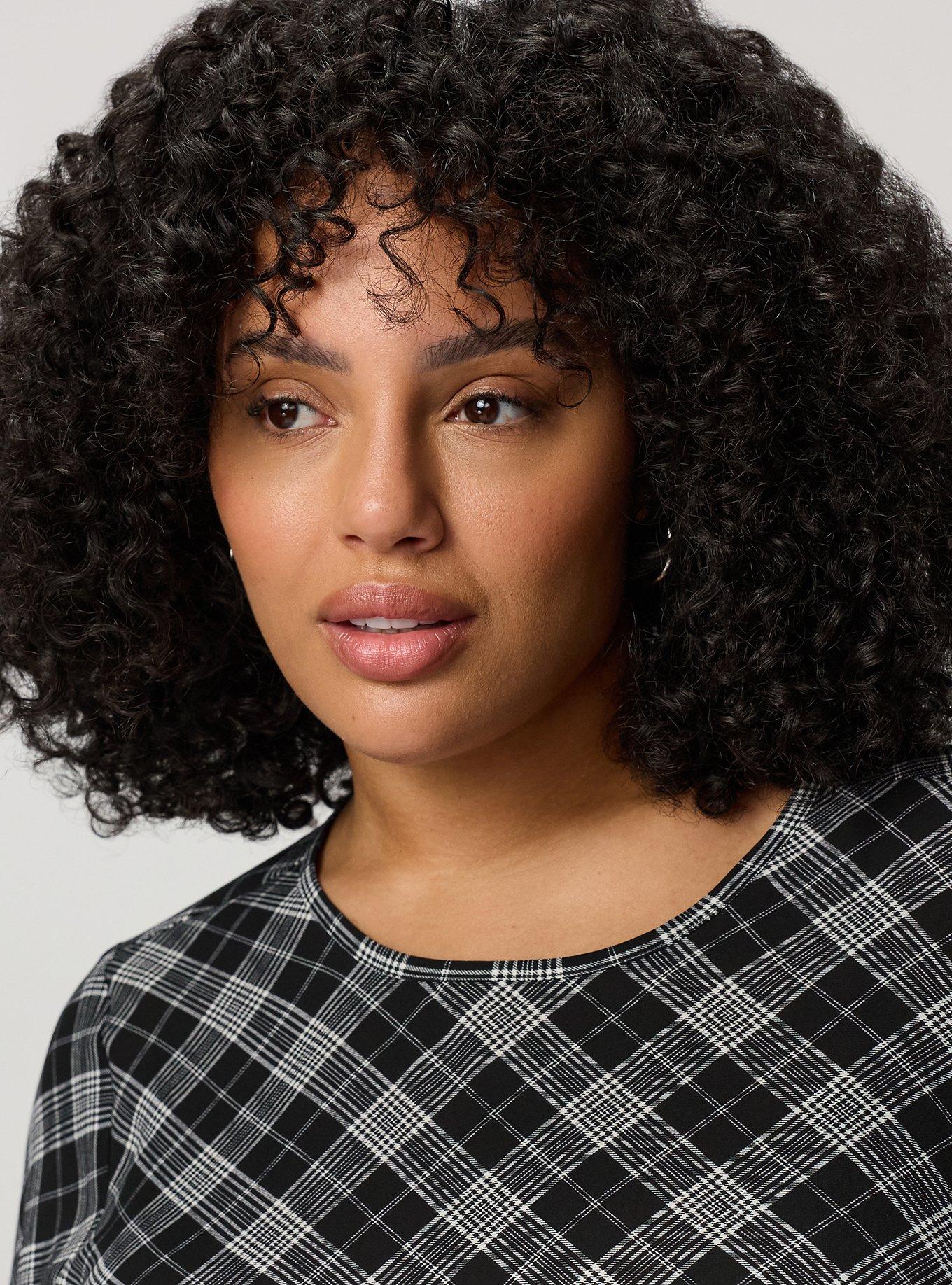 Plus Size Abbey Georgette Top, BIASED PLAID BLACK, alternate
