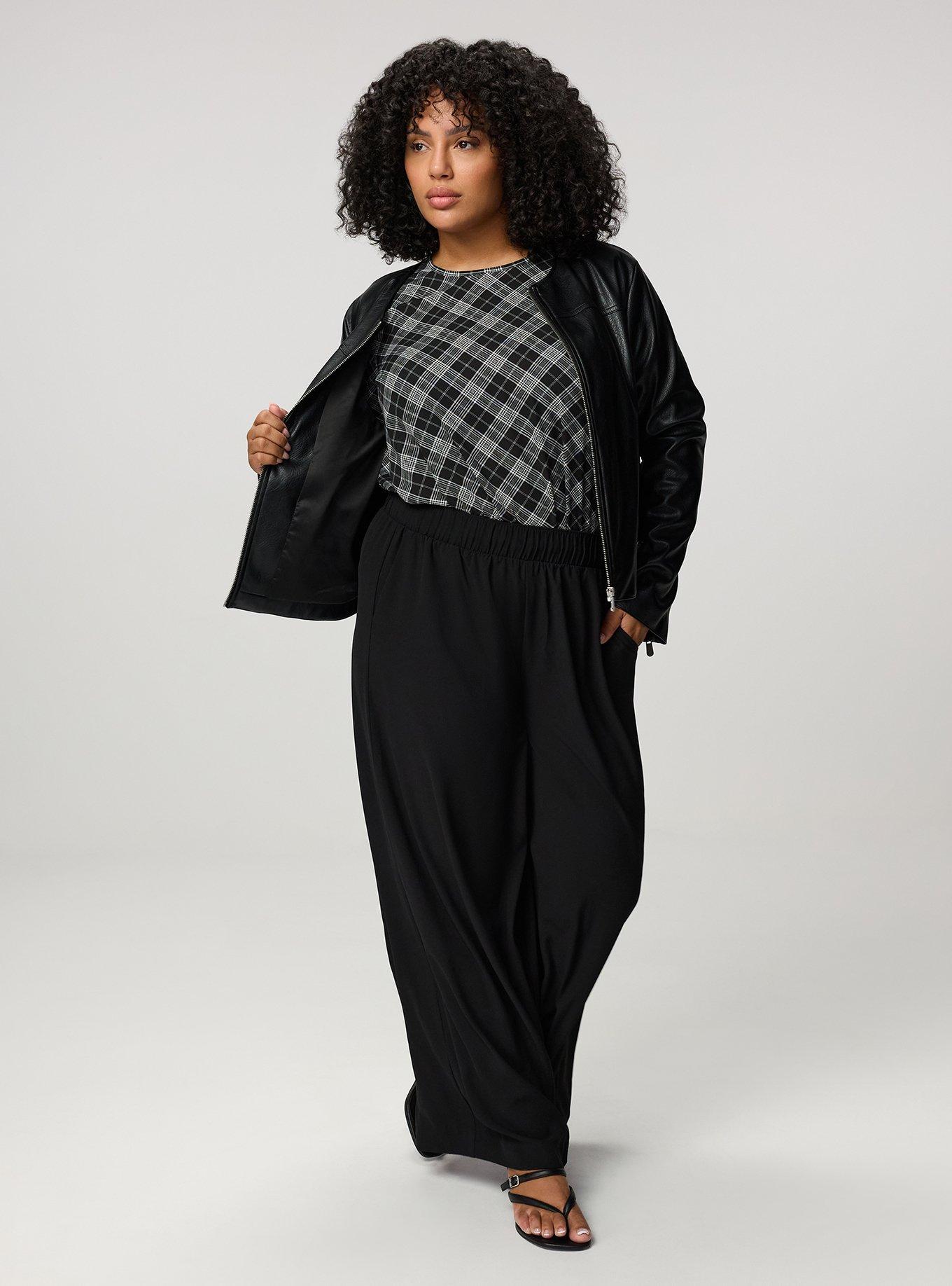 Plus Size Abbey Georgette Top, BIASED PLAID BLACK, alternate