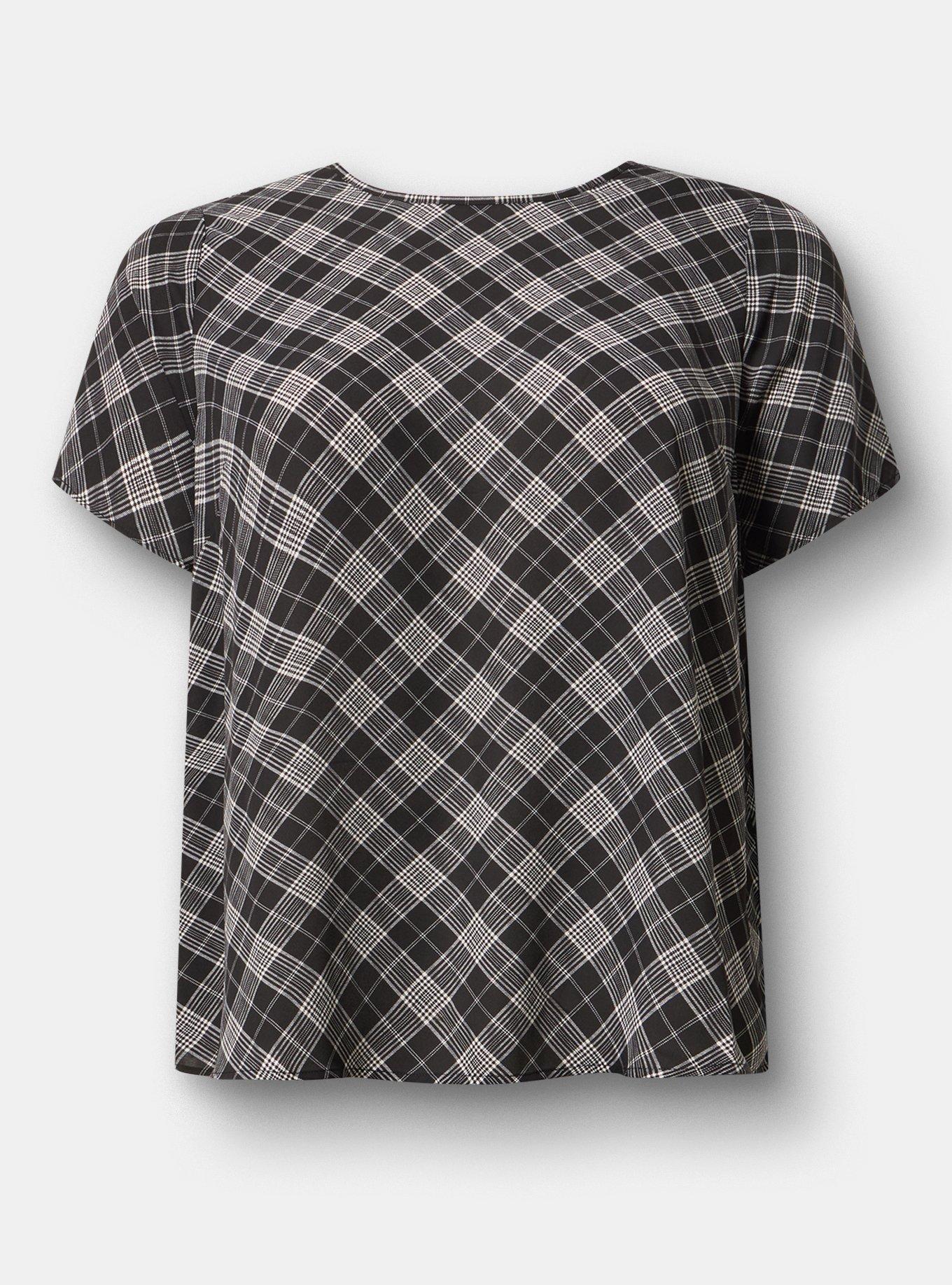 Plus Size Abbey Georgette Top, BIASED PLAID BLACK, hi-res