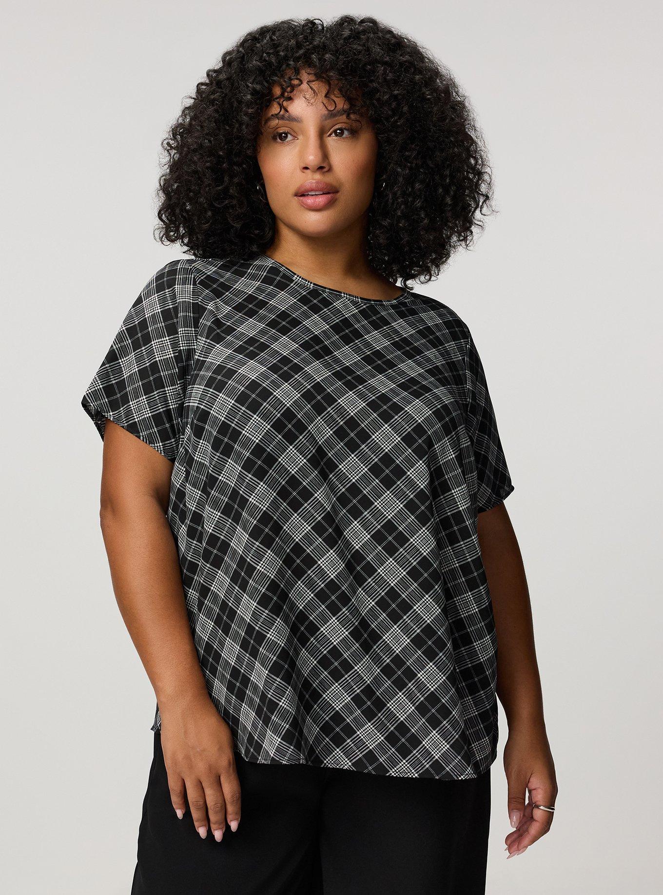 Plus Size Abbey Georgette Top, BIASED PLAID BLACK, hi-res