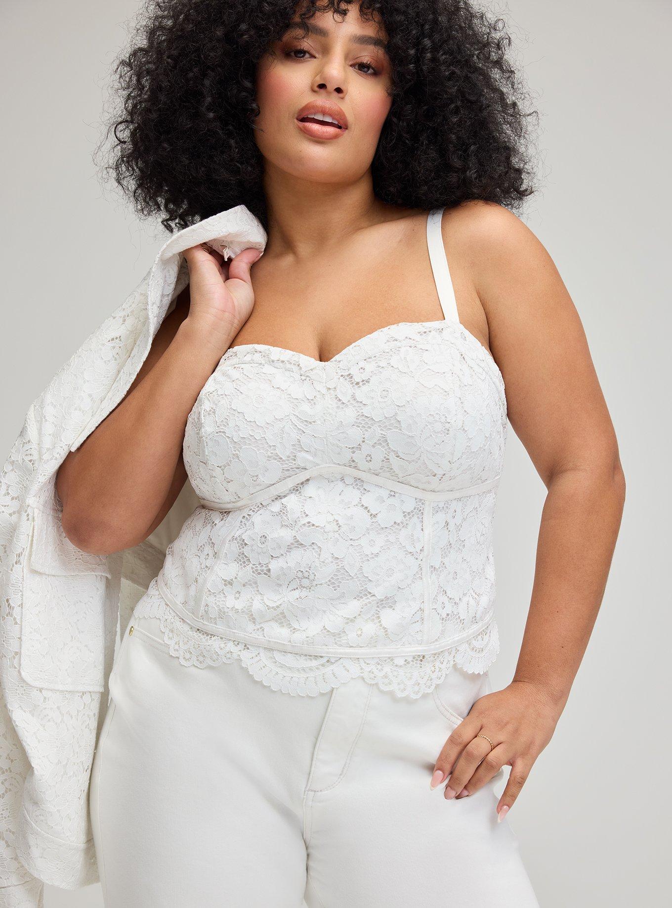 Studio Lace Corset Top, BLANC DE BLANC, hi-res