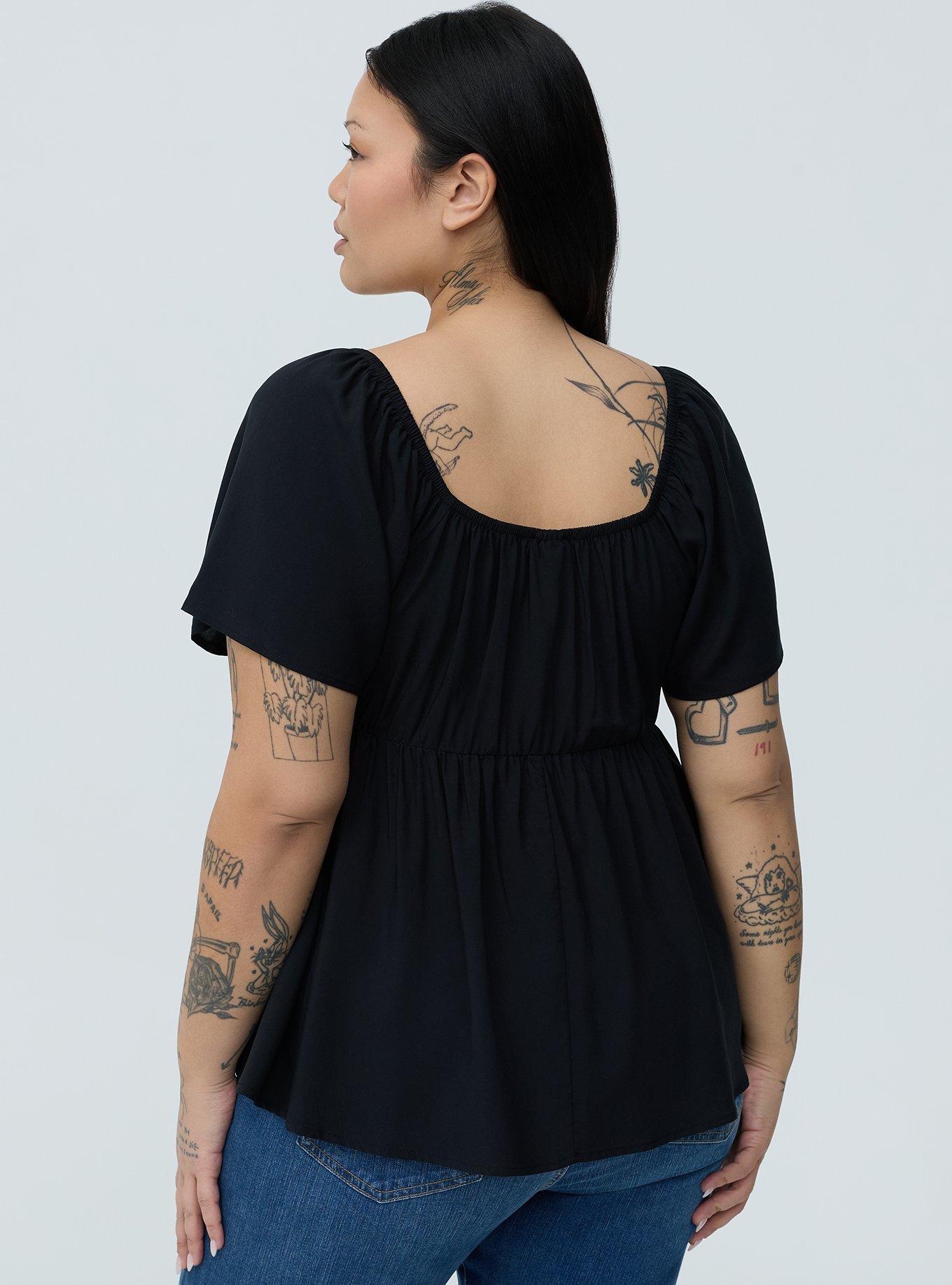 Smocked Challis Babydoll Top, DEEP BLACK, alternate