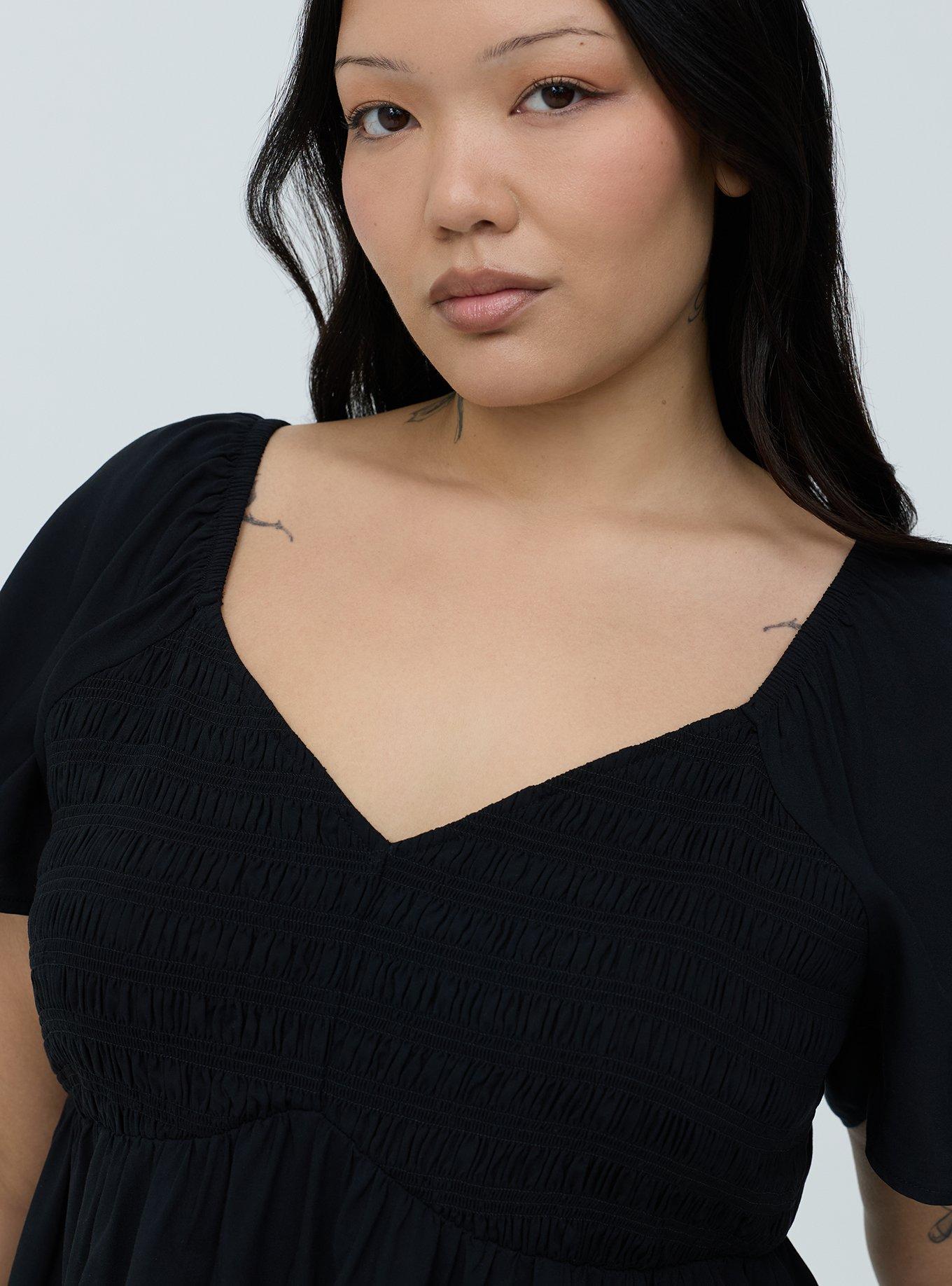 Smocked Challis Babydoll Top, DEEP BLACK, alternate