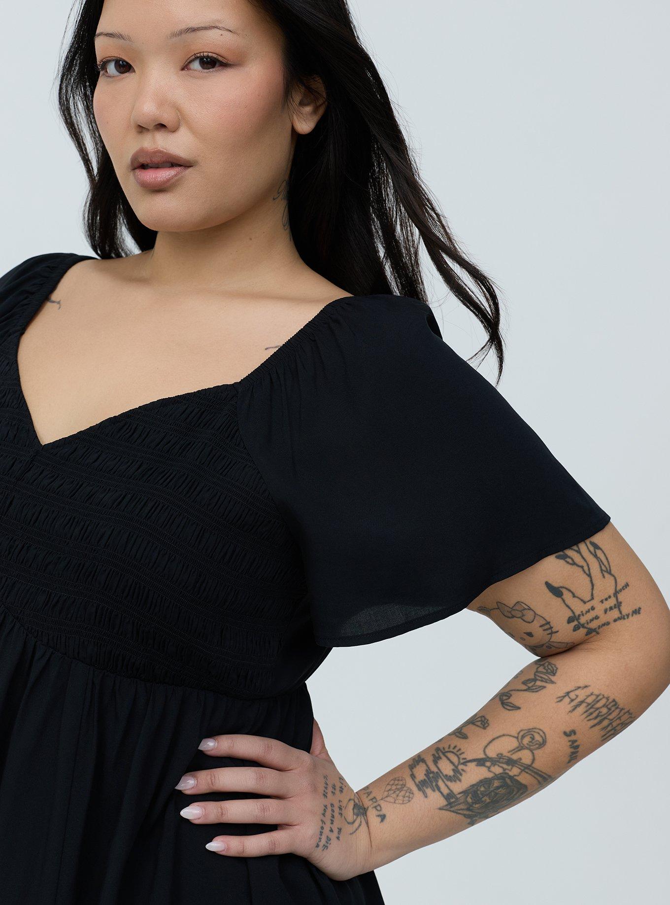 Smocked Challis Babydoll Top, DEEP BLACK, alternate