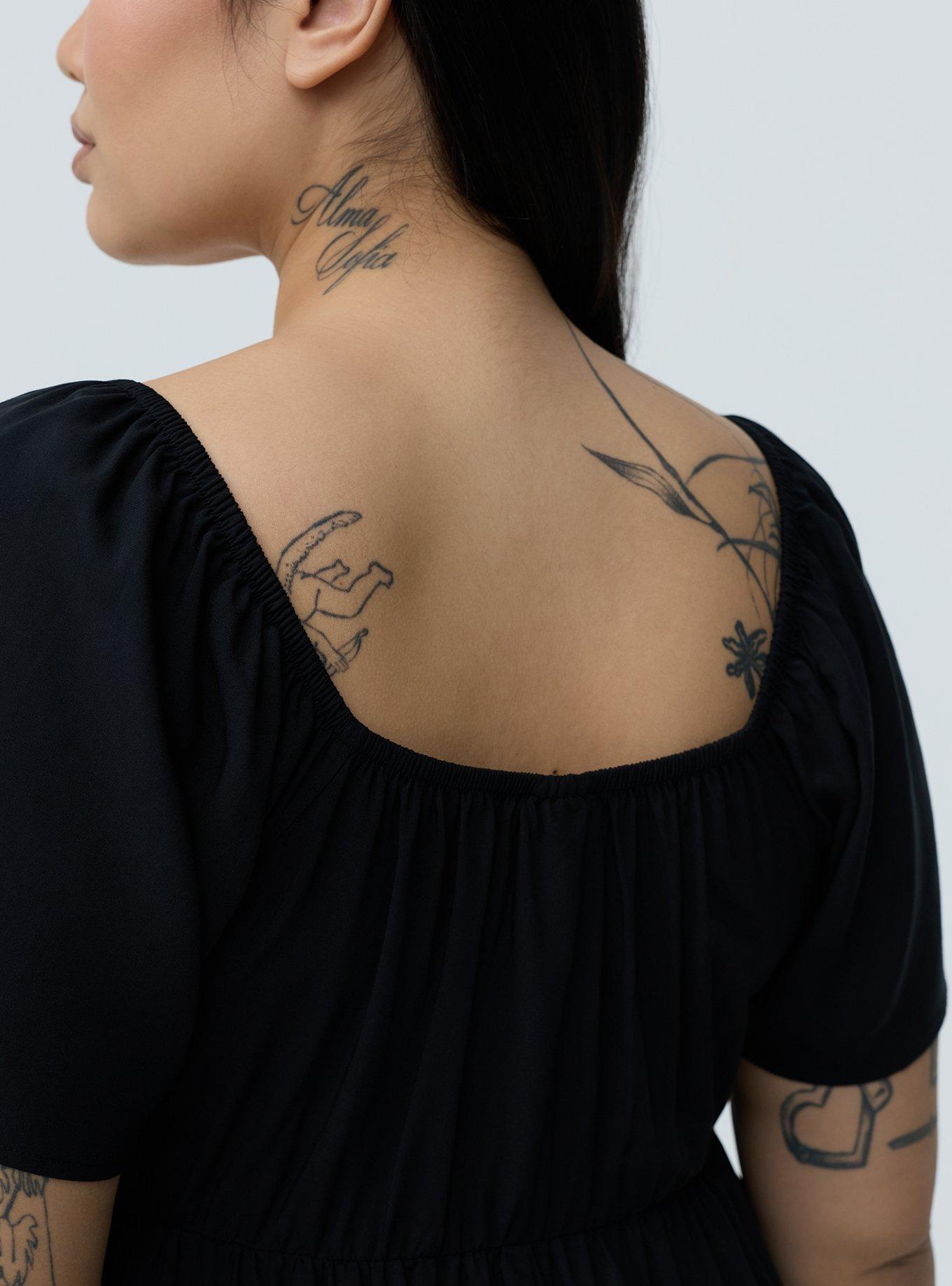 Smocked Challis Babydoll Top, DEEP BLACK, alternate