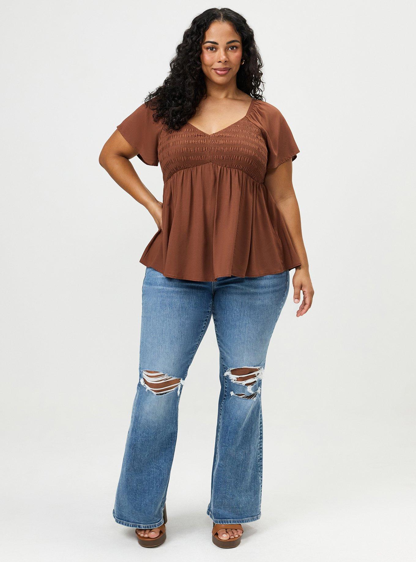 Smocked Challis Babydoll Top, CAPPUCCINO, alternate