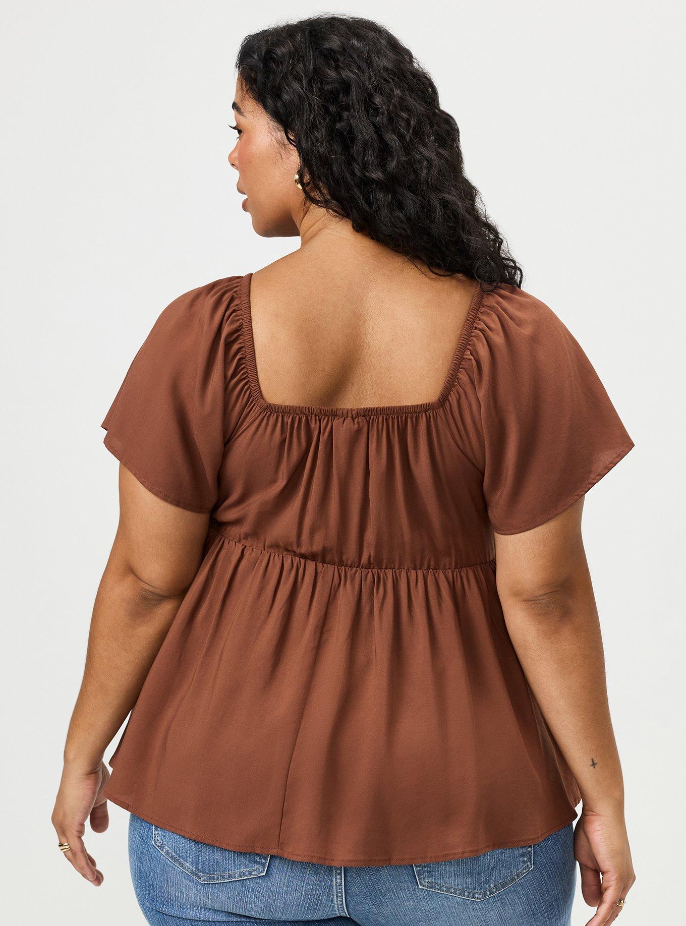 Smocked Challis Babydoll Top, CAPPUCCINO, alternate