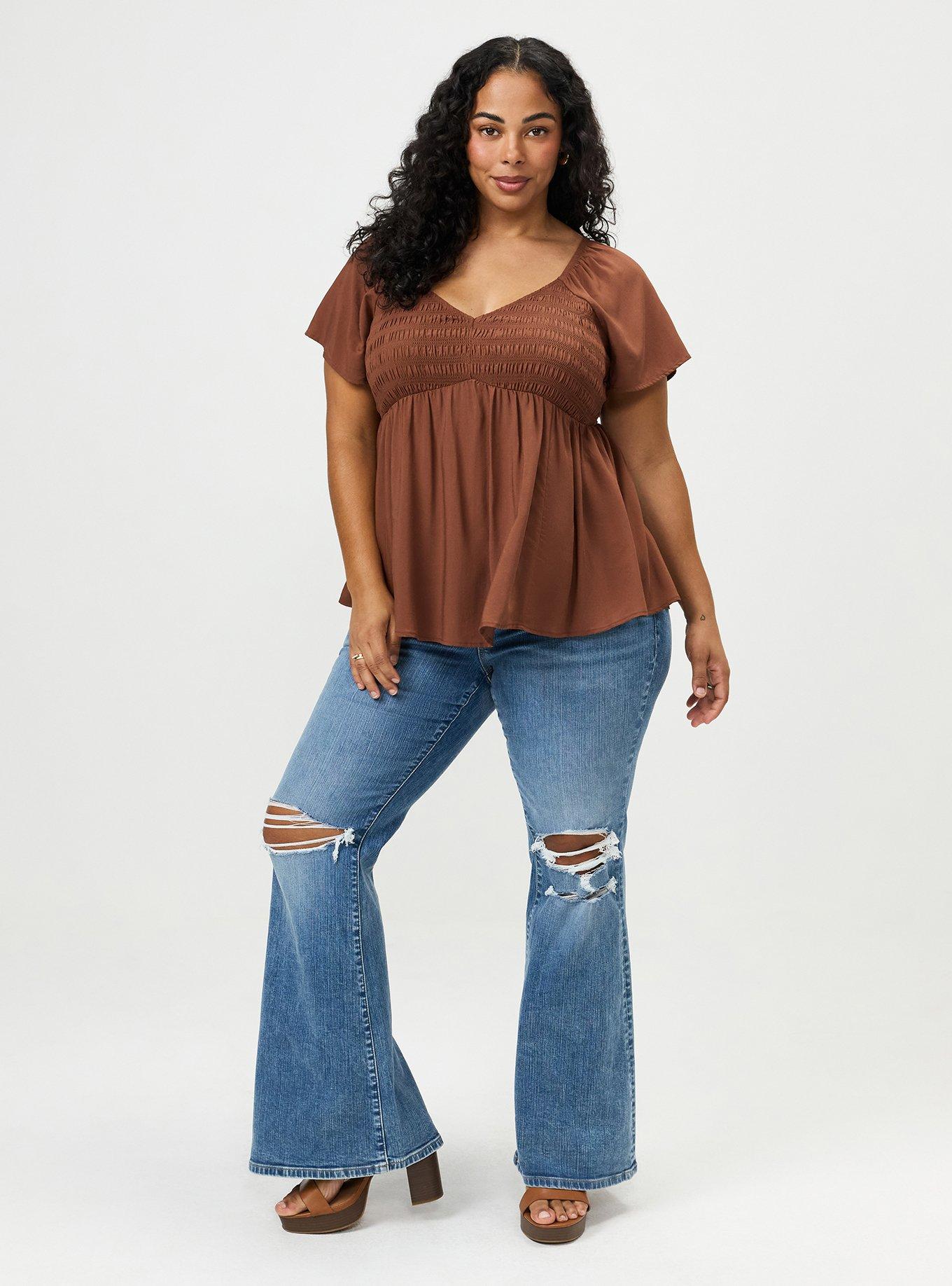Smocked Challis Babydoll Top, CAPPUCCINO, alternate