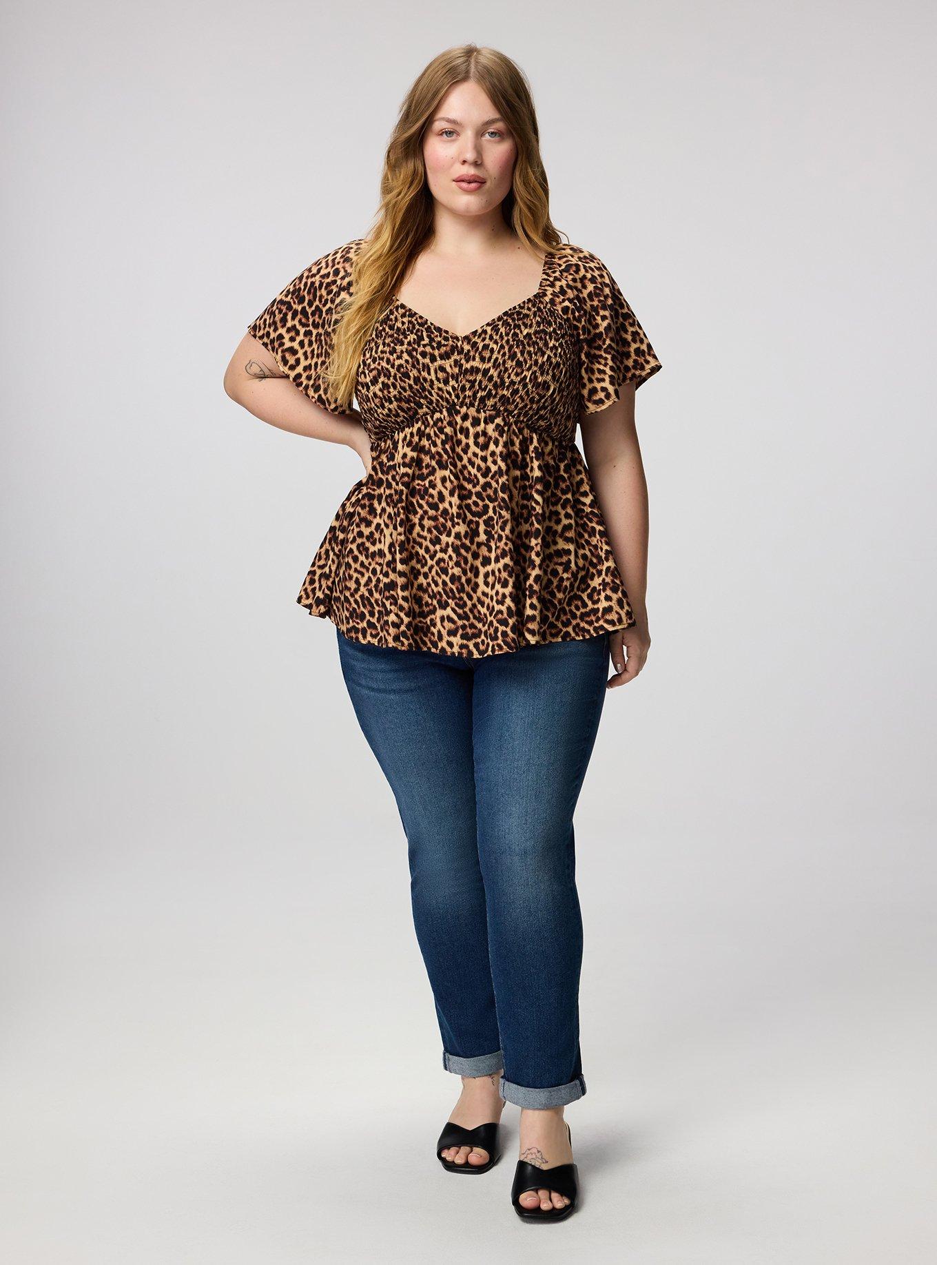 Smocked Challis Babydoll Top, ON THE PROWL LEOPARD MULTI, alternate