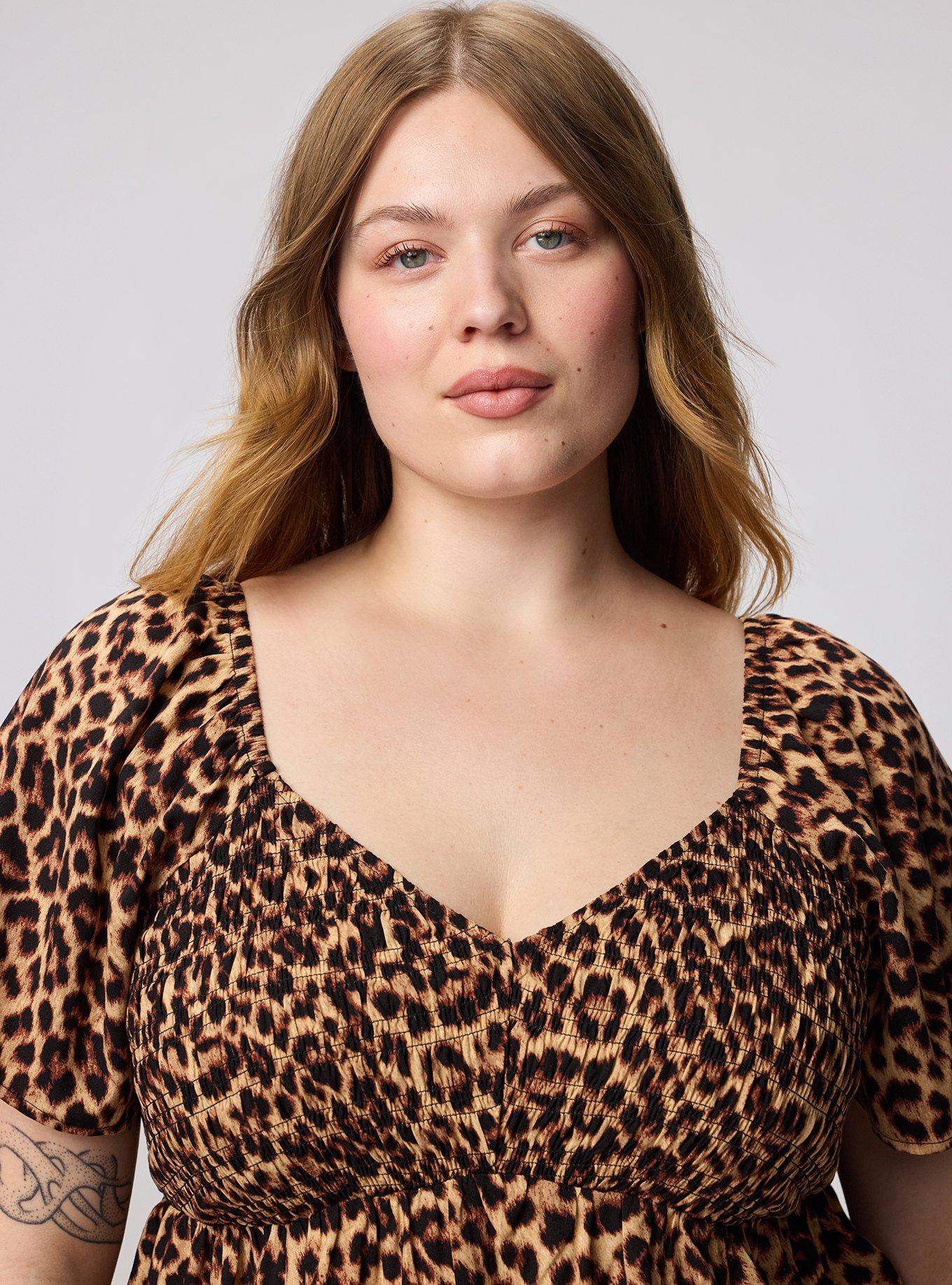 Smocked Challis Babydoll Top, ON THE PROWL LEOPARD MULTI, alternate