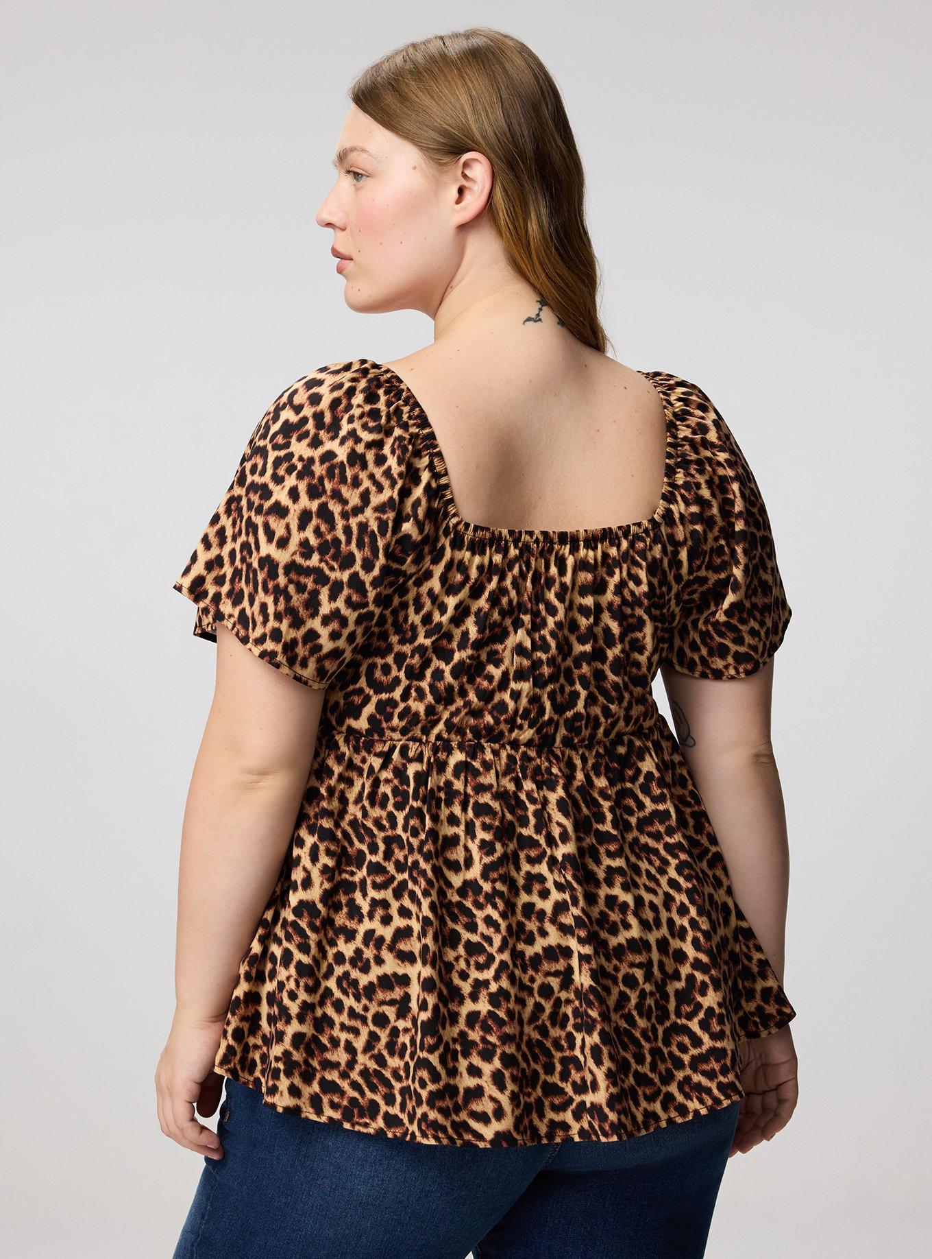 Smocked Challis Babydoll Top, ON THE PROWL LEOPARD MULTI, alternate