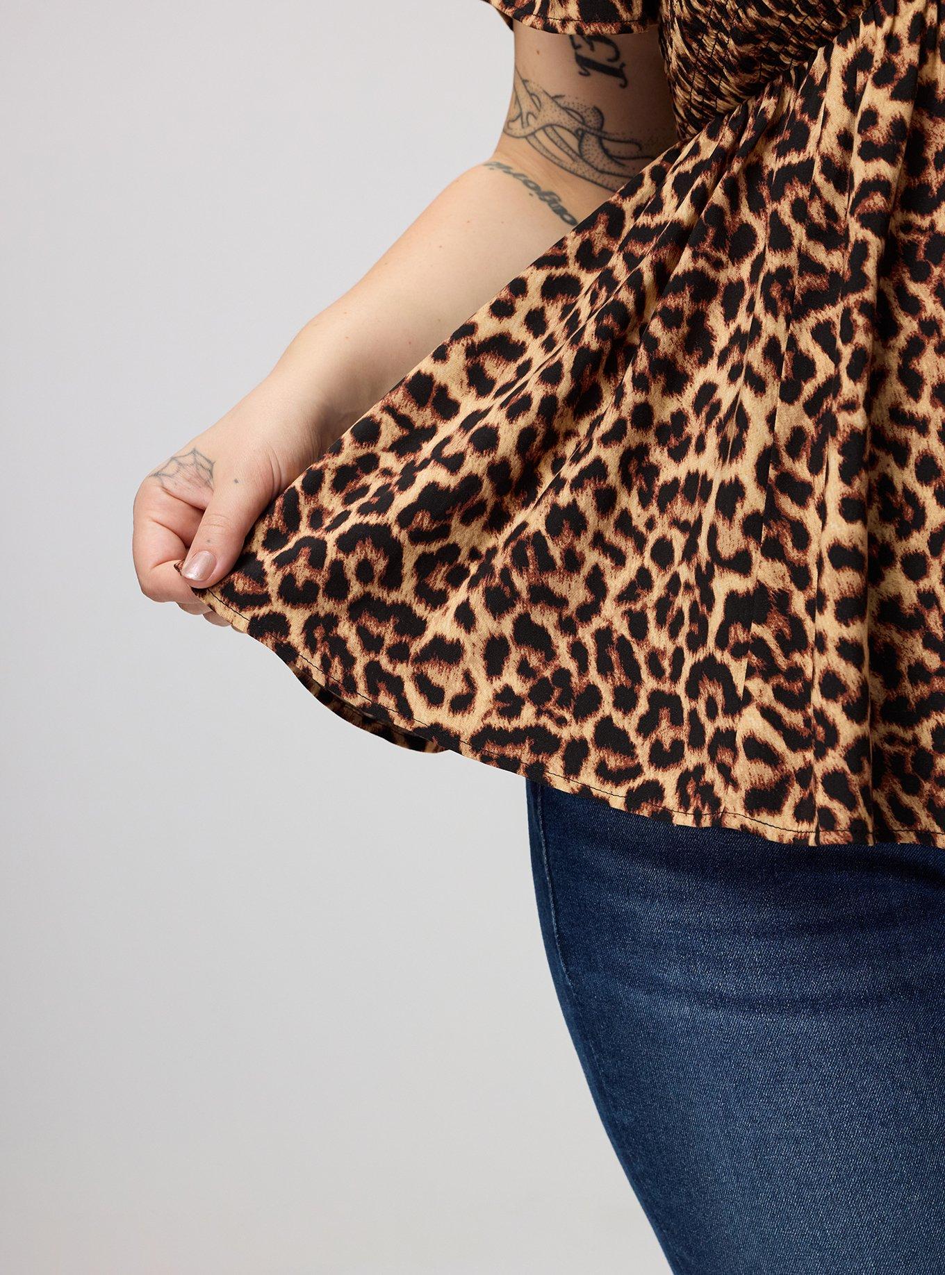 Smocked Challis Babydoll Top, ON THE PROWL LEOPARD MULTI, alternate