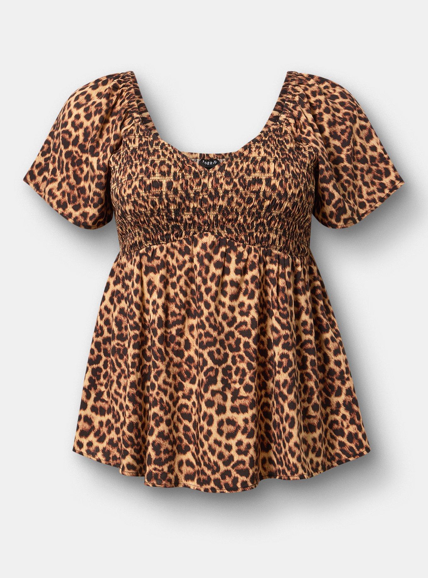 Smocked Challis Babydoll Top, ON THE PROWL LEOPARD MULTI, hi-res