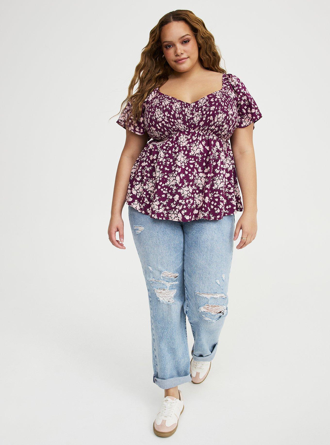 Smocked Challis Babydoll Top, NORMANDY FLORAL PURPLE, alternate