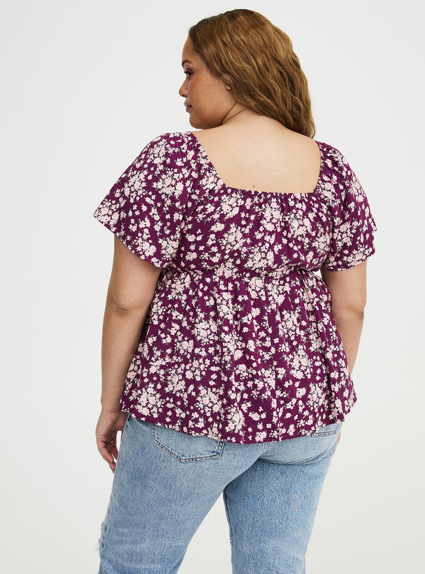 Smocked Challis Babydoll Top, NORMANDY FLORAL PURPLE, alternate