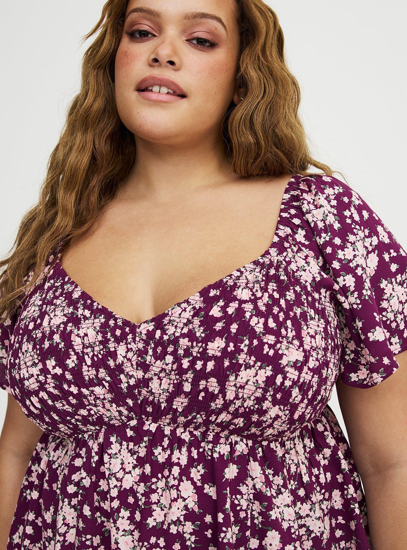 Smocked Challis Babydoll Top, NORMANDY FLORAL PURPLE, alternate