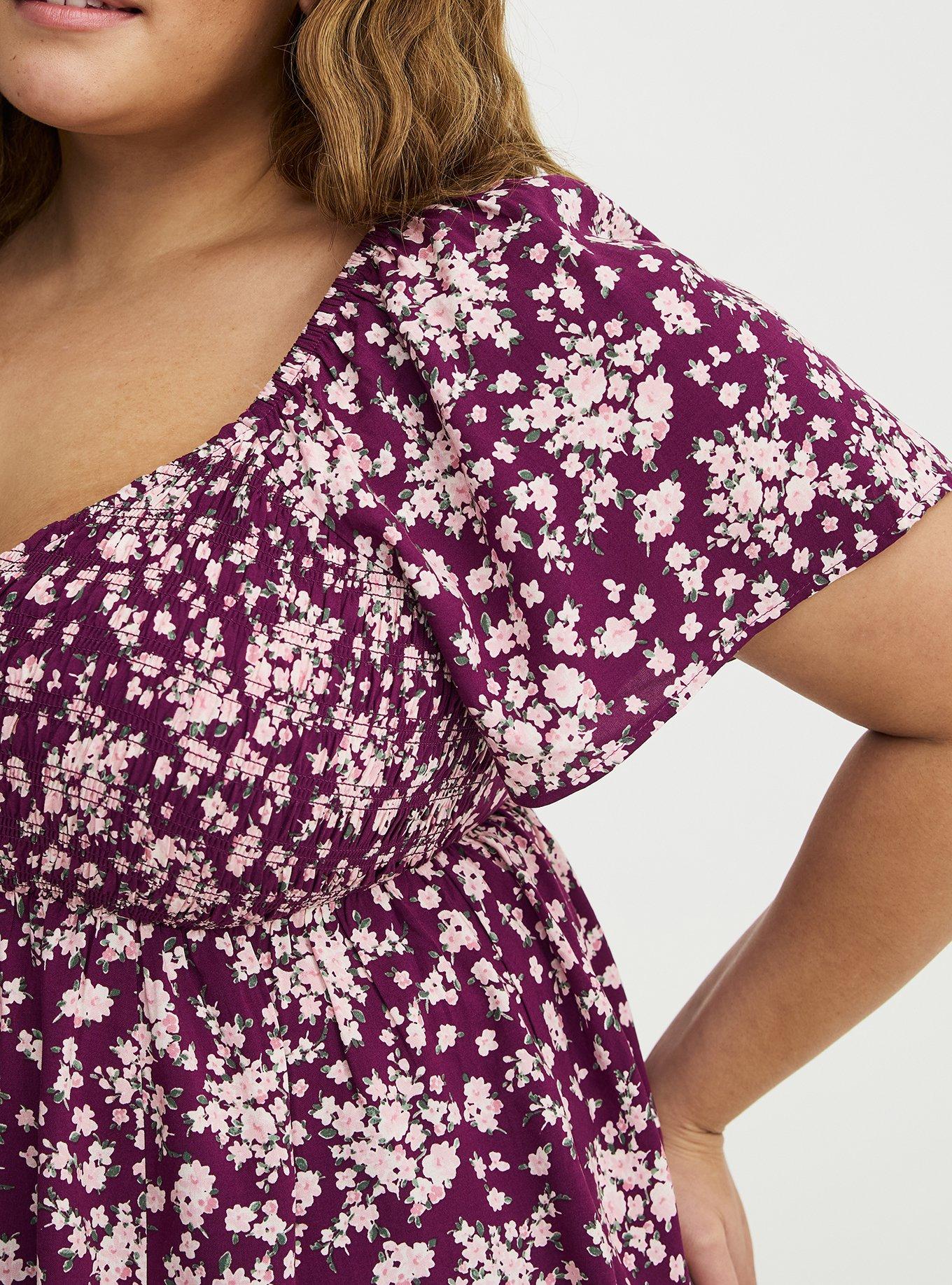 Smocked Challis Babydoll Top, NORMANDY FLORAL PURPLE, alternate