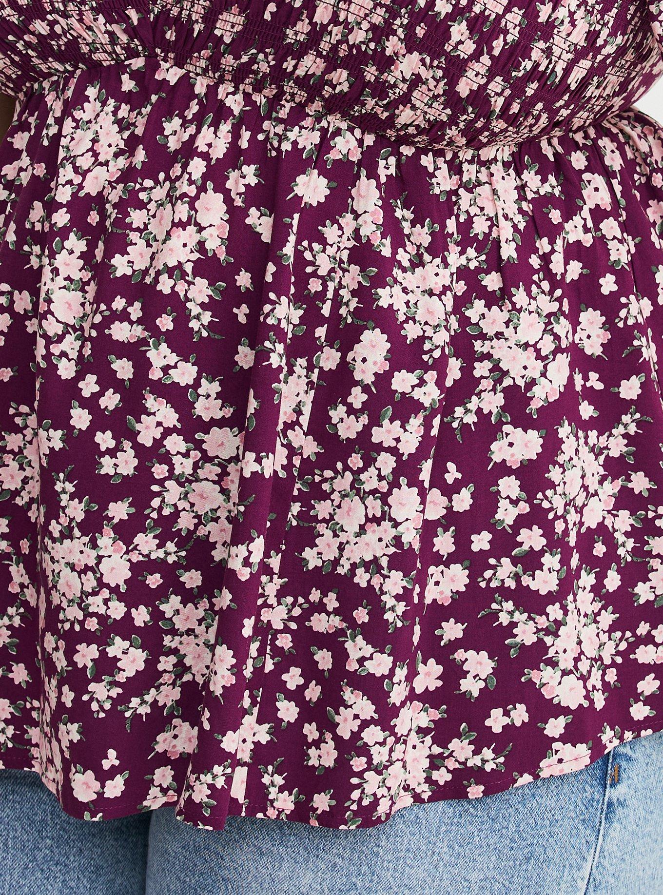 Smocked Challis Babydoll Top, NORMANDY FLORAL PURPLE, alternate