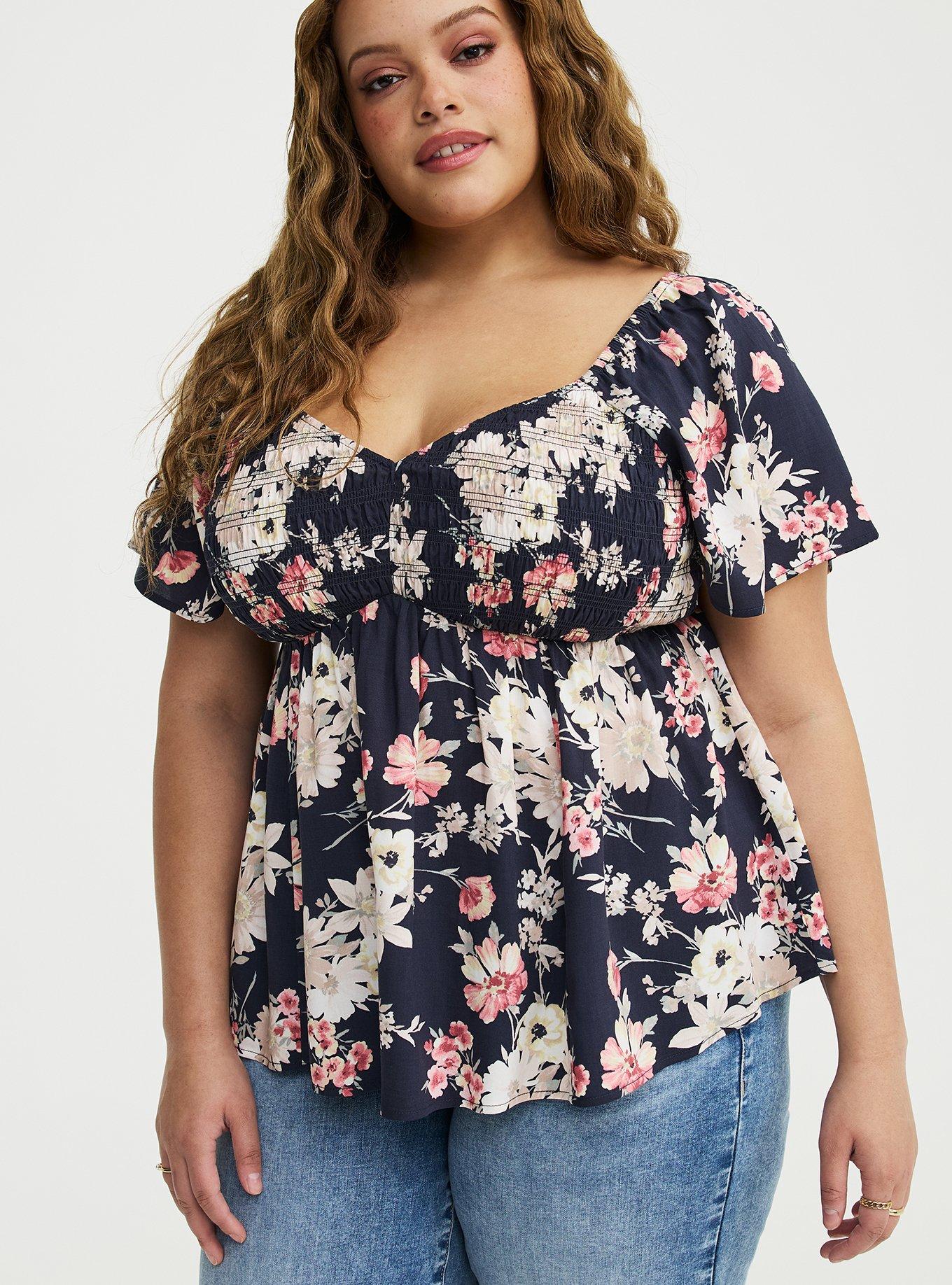 Smocked Challis Babydoll Top, WHIMSICAL DAISY FLORAL MULTI, alternate