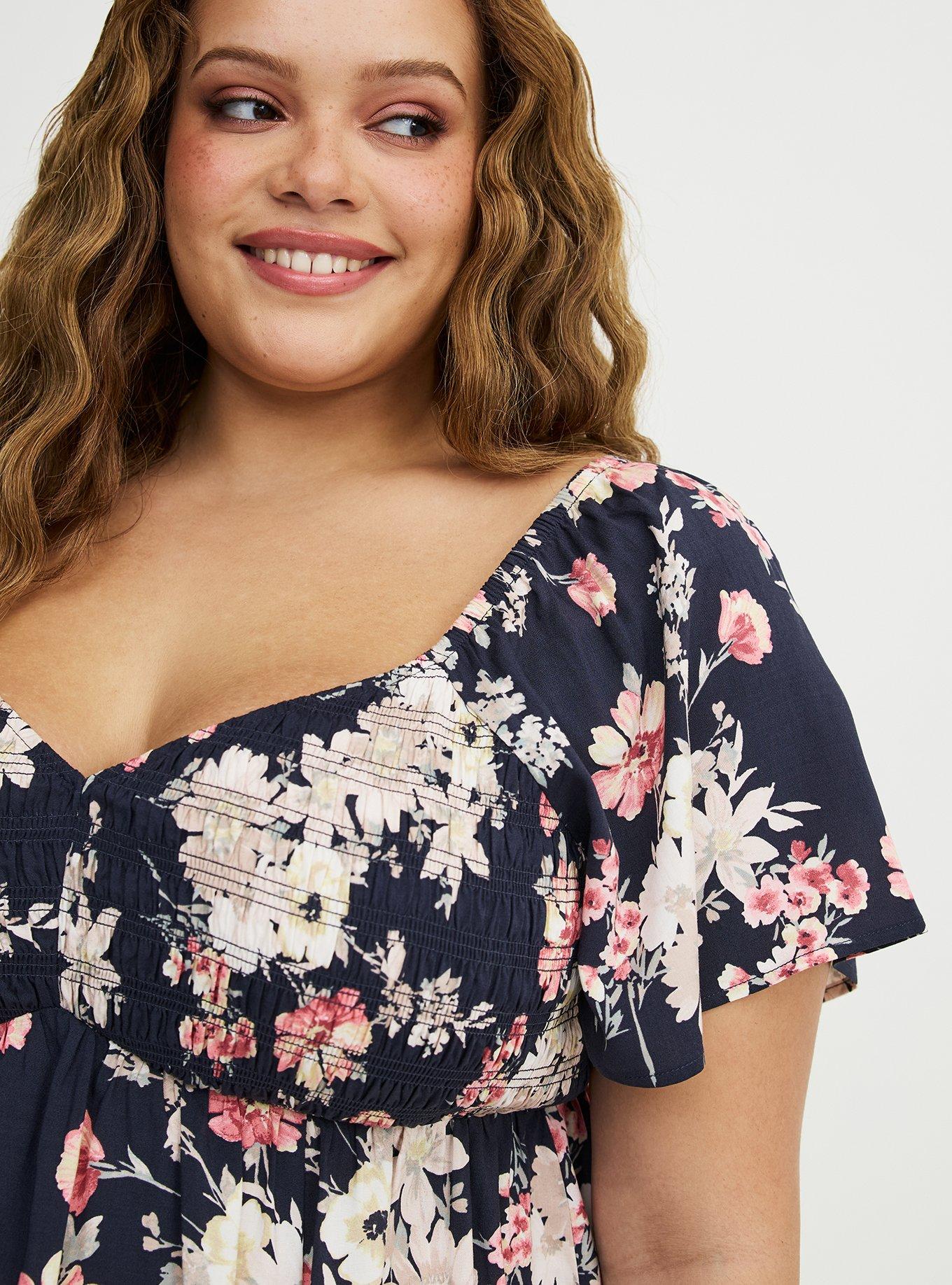 Smocked Challis Babydoll Top, WHIMSICAL DAISY FLORAL MULTI, alternate