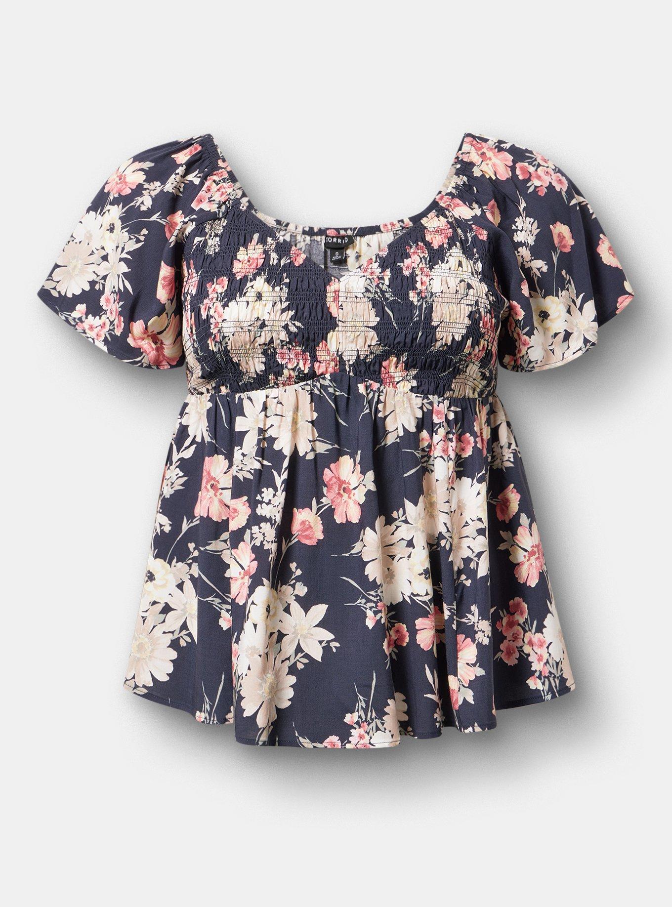 Smocked Challis Babydoll Top, WHIMSICAL DAISY FLORAL MULTI, hi-res