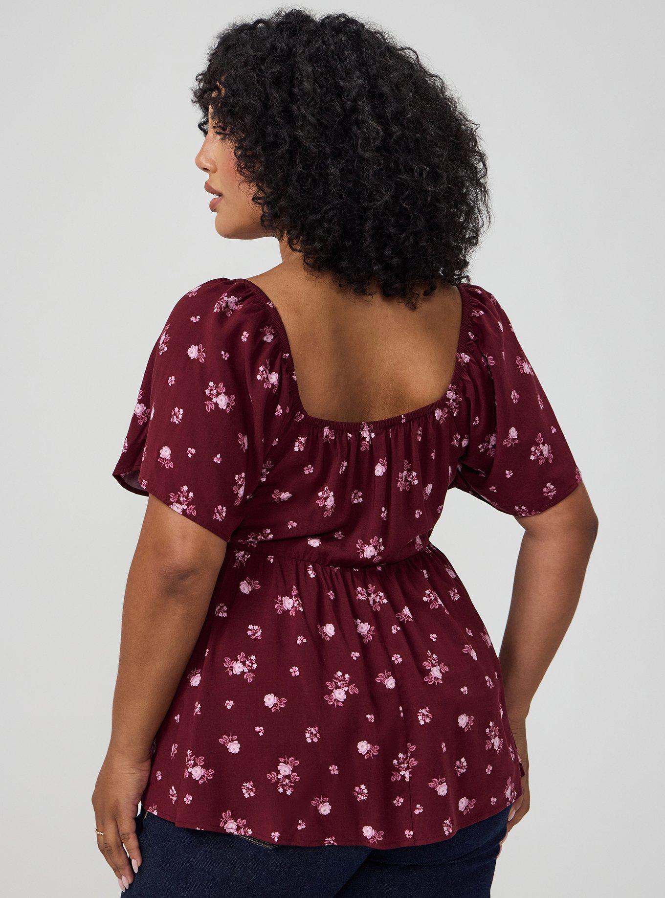 Smocked Challis Babydoll Top, MEG DITSY FLORAL BURGUNDY, alternate