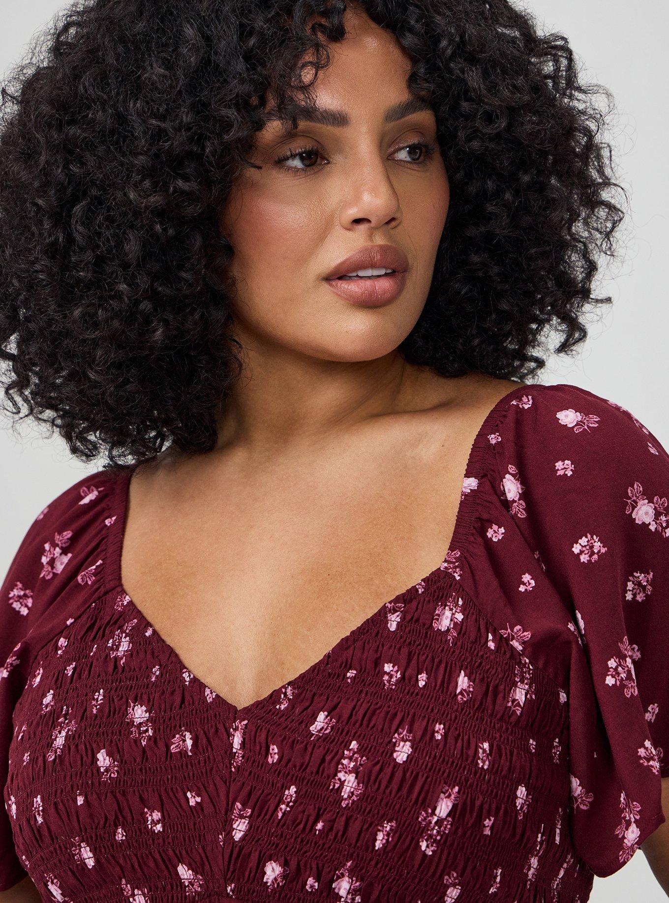 Smocked Challis Babydoll Top, MEG DITSY FLORAL BURGUNDY, alternate