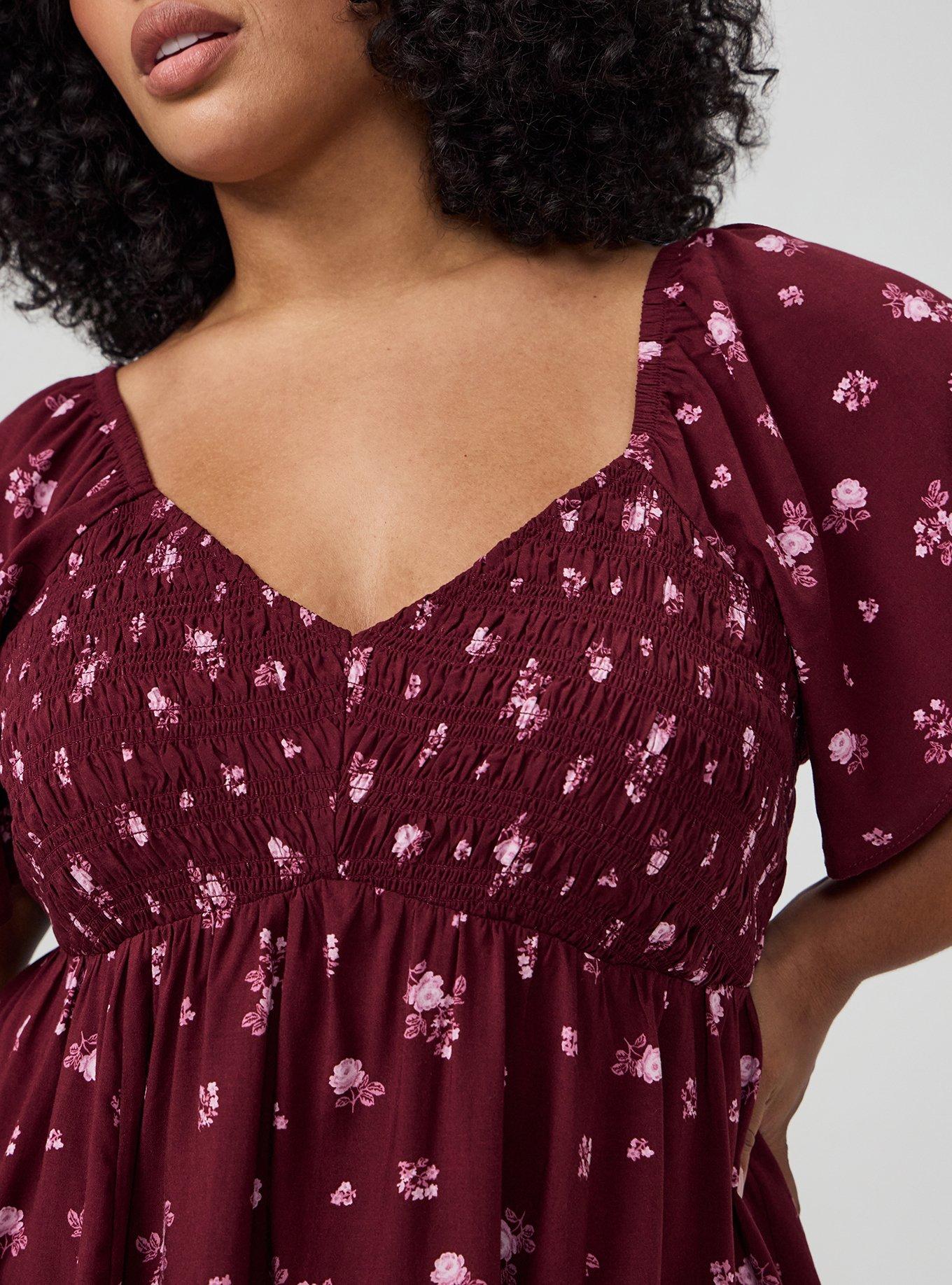 Smocked Challis Babydoll Top, MEG DITSY FLORAL BURGUNDY, alternate