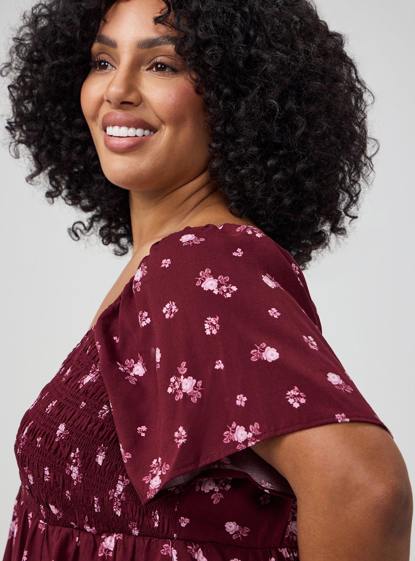 Smocked Challis Babydoll Top, MEG DITSY FLORAL BURGUNDY, alternate
