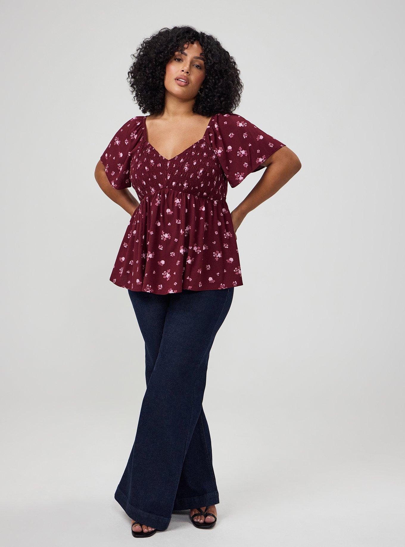 Smocked Challis Babydoll Top, MEG DITSY FLORAL BURGUNDY, alternate