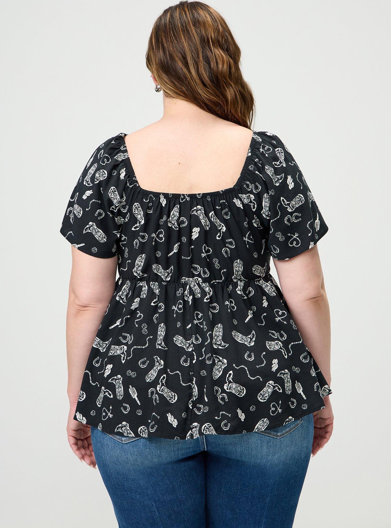 Smocked Challis Babydoll Top, COWGIRLS WANNA HAVE BLACK, alternate